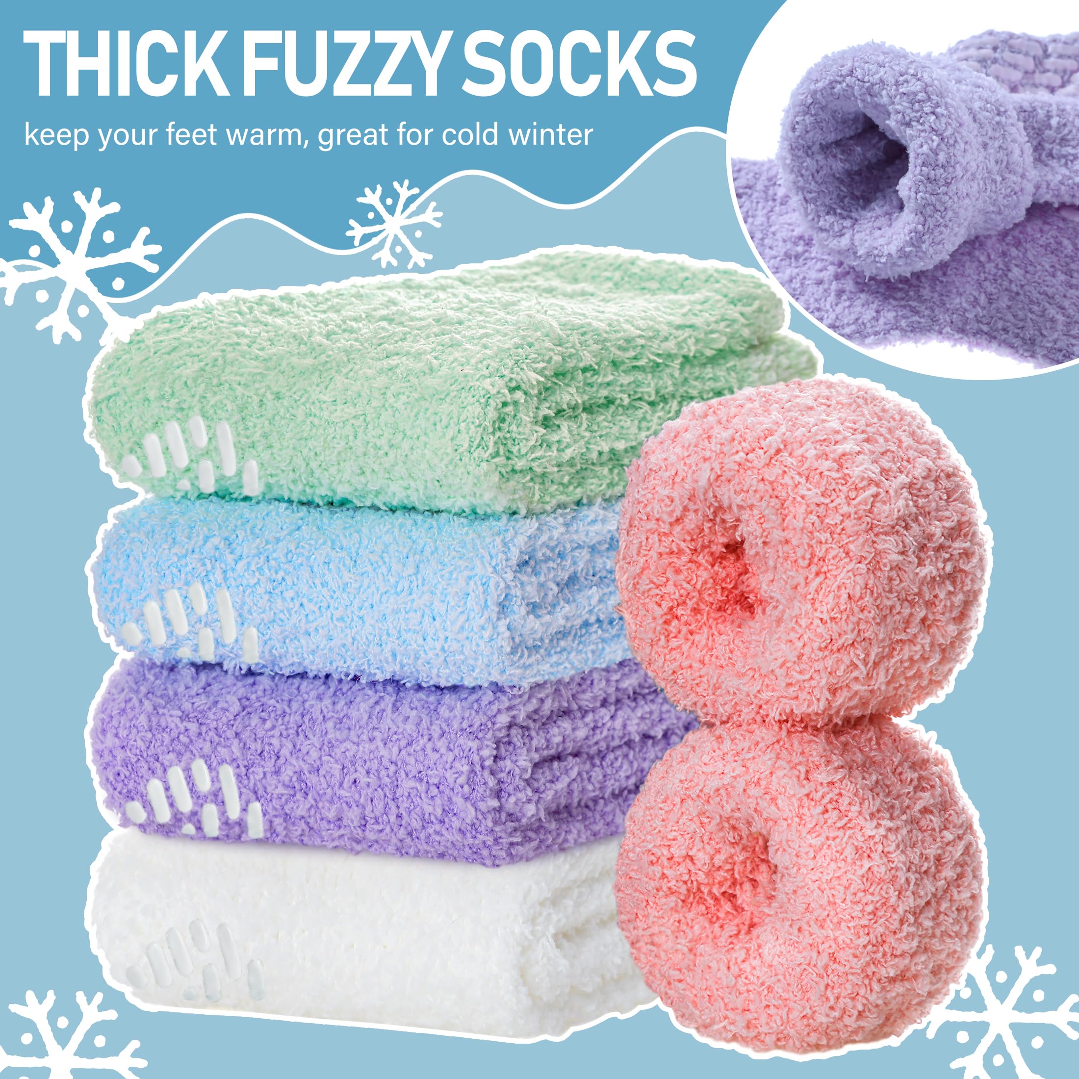 Yebing Non Slip Hospital Socks for Women with Grips Fuzzy Cozy Anti Skid Slipper Socks Winter Warm Soft Fluffy Sleep Socks