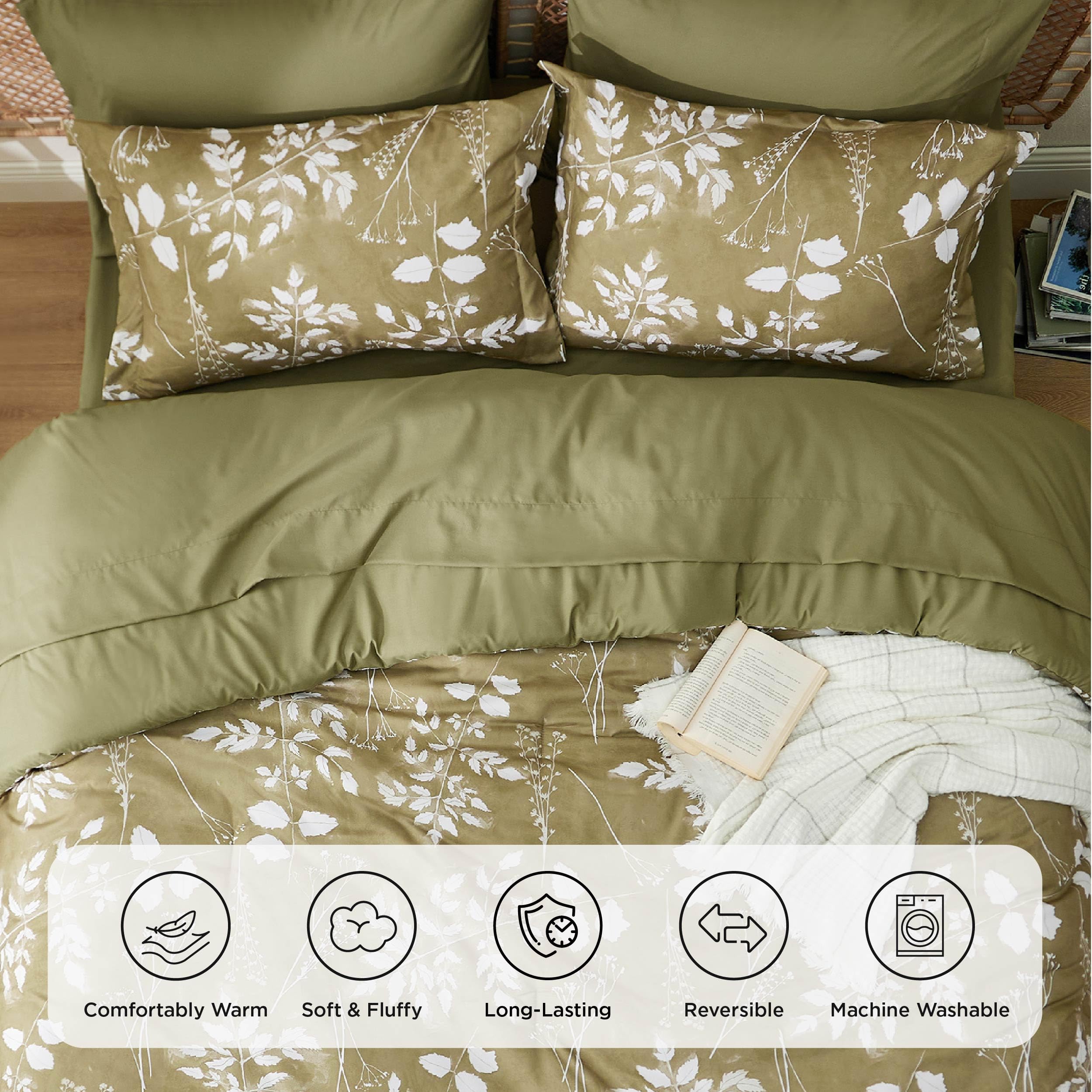 Bedsure Twin Comforter Set - 5 Pieces Floral Sage Green Soft Bedding Sets, Twin Bed in a Bag with Botanical Flowers Comforter, Sheets, Pillowcase & Sham