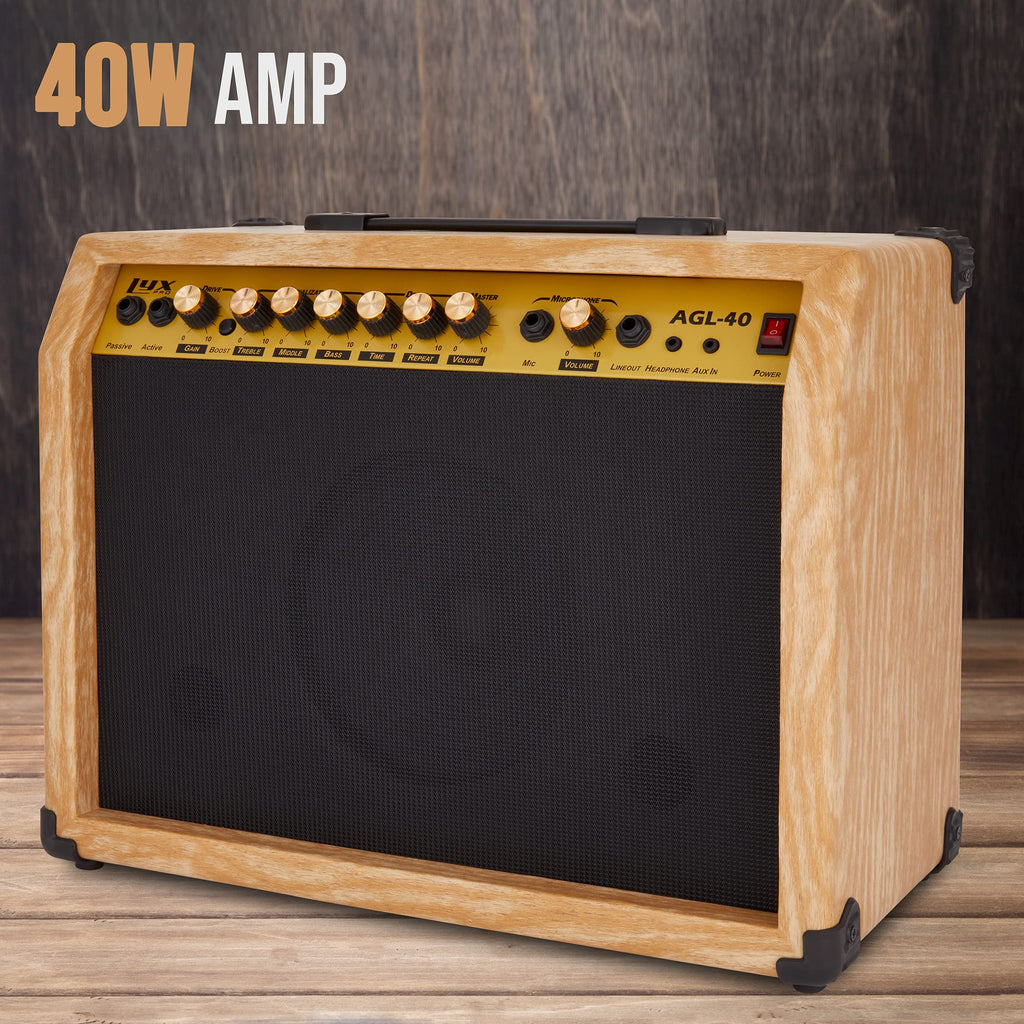 LyxPro Electric Guitar Amp 20 Watt Amplifier Built in Speaker Headphone Jack and Aux Input Includes Gain Bass Treble Volume and Grind - Black