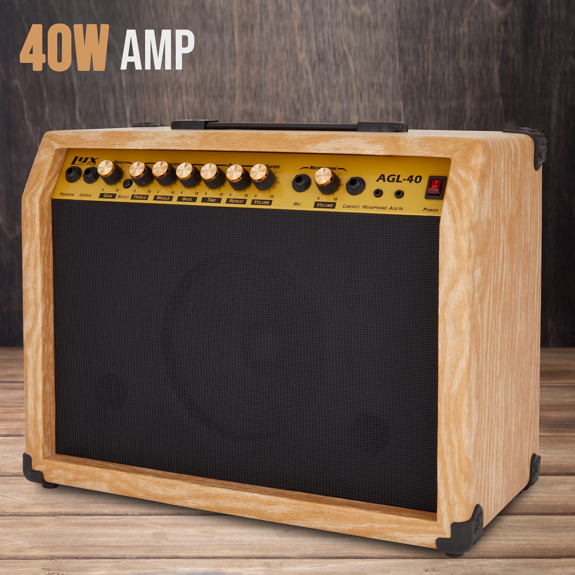 LyxPro Electric Guitar Amp 20 Watt Amplifier Built in Speaker Headphone Jack and Aux Input Includes Gain Bass Treble Volume and Grind - Black