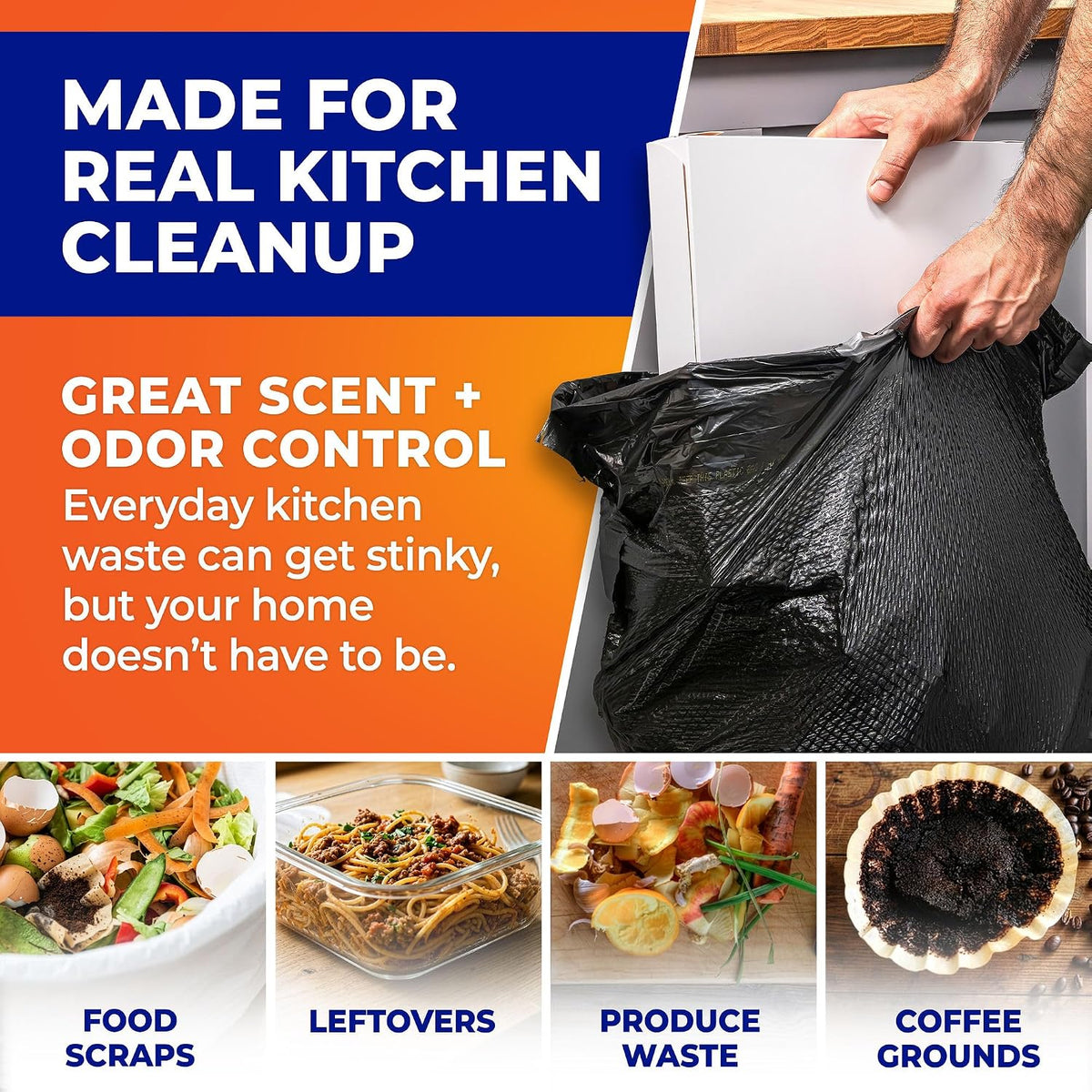 Hefty Ultra Strong 13 Gal Kitchen Trash Bags, Black, Clean Burst, 80ct