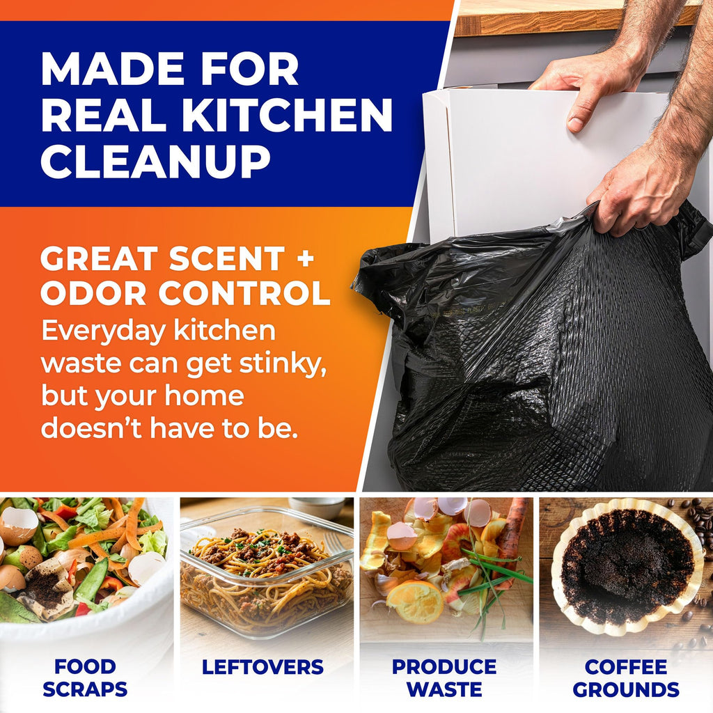 Hefty Ultra Strong 13 Gal Kitchen Trash Bags, Black, Clean Burst, 80ct