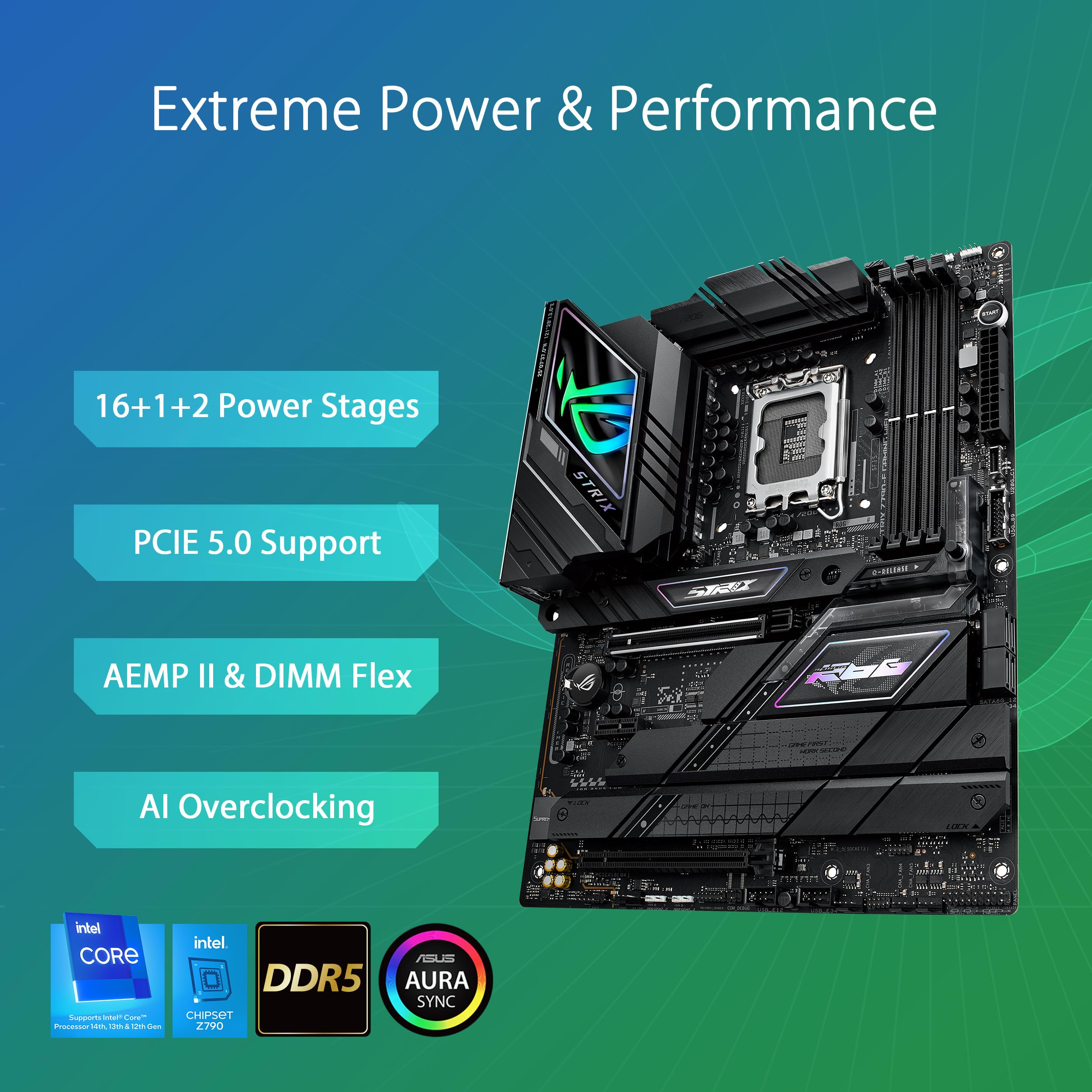 ASUS ROG Strix Z790-E Gaming WiFi 6E LGA 1700(Intel 14th,13th&12th Gen) ATX gaming motherboard(PCIe 5.0, DDR5,18+1 power stages,2.5 Gb LAN,Thunderbolt 4,5xM.2, 1xPCIe 5.0 M.2,Front panel USB 3.2 port)