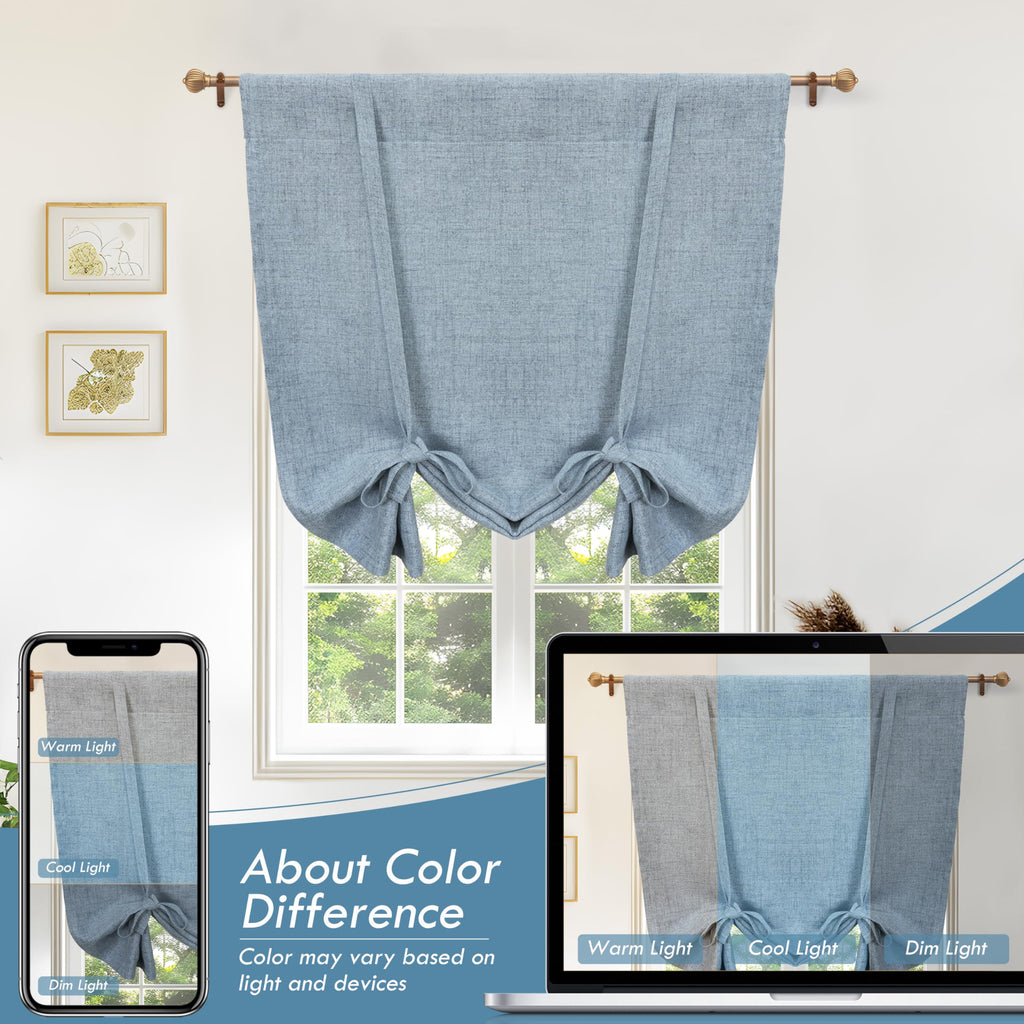 DriftAway Double Layer Linen Blackout Tie Up Curtains Thermal Insulated Fully Lined Balloon Roman Shade Bathroom Window Adjustable Rod Pocket for Small Window 25 Inch by 47 Inch Beige
