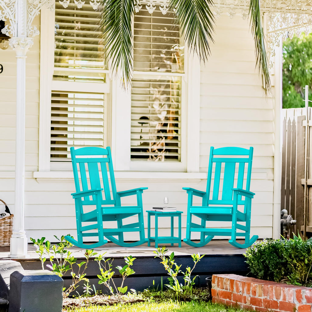 LUE BONA Rocking Chair Outdoor, Weather Resistant HDPS Plastic Rocker Chairs, 350lb Heavy Duty, Oversized Porch Rocker for Adult, High Back Smooth Rocking Chairs for Outdoor & Indoor, Aruba Blue