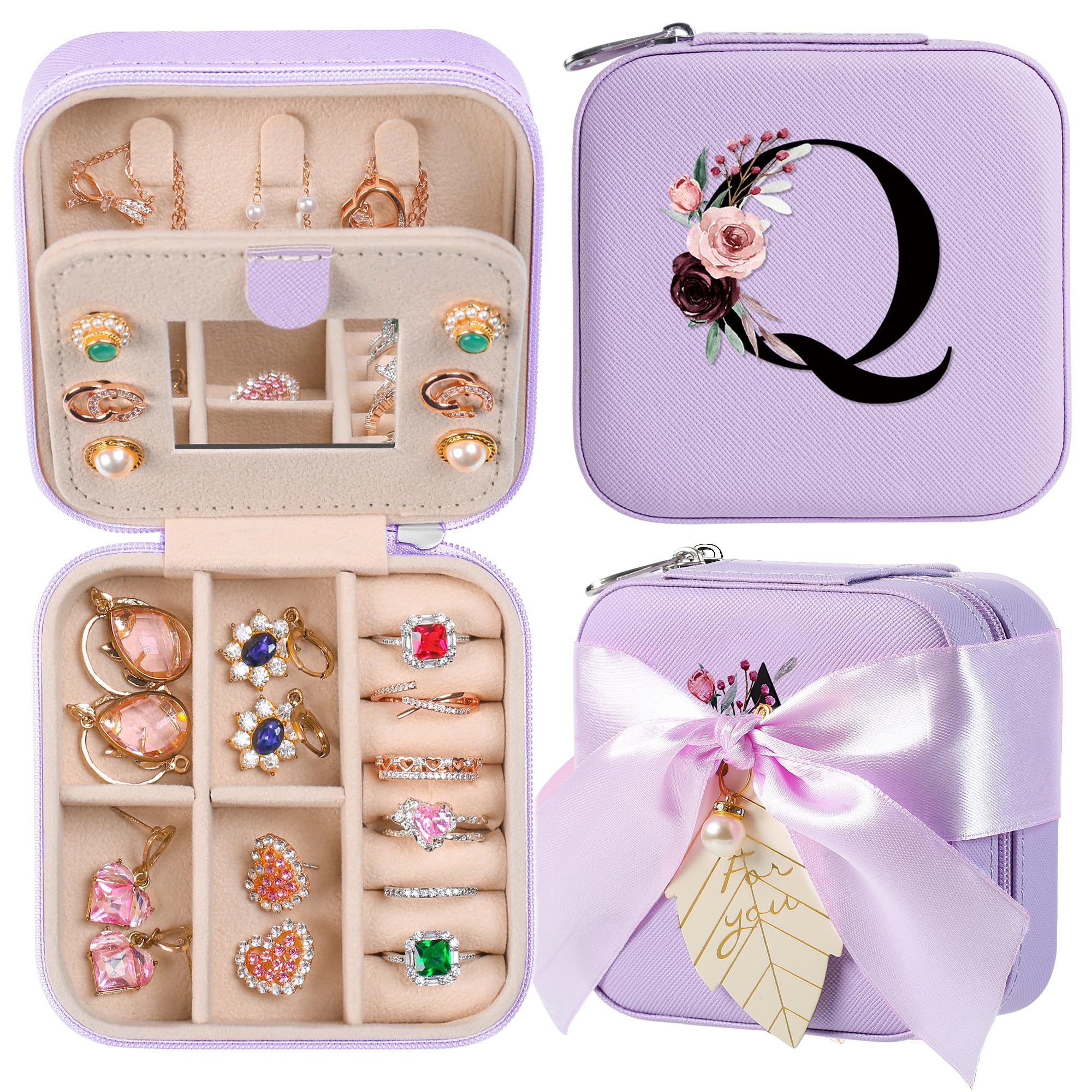 AYGXU Travel Jewelry Box for Women and Girls - Small Case With Initial A-Z - Teacher Gifts