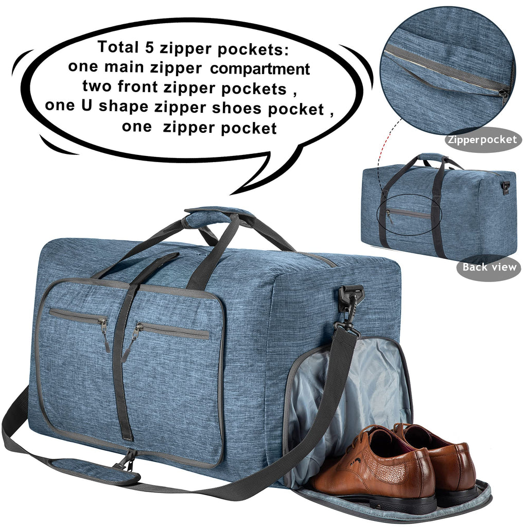 Vomgomfom 65L/85L/115L Foldable Travel Duffle Bag, Lightweight Checked Luggage with Shoe Compartment, Water-Resistant Weekender Overnight Bag for Men & Women