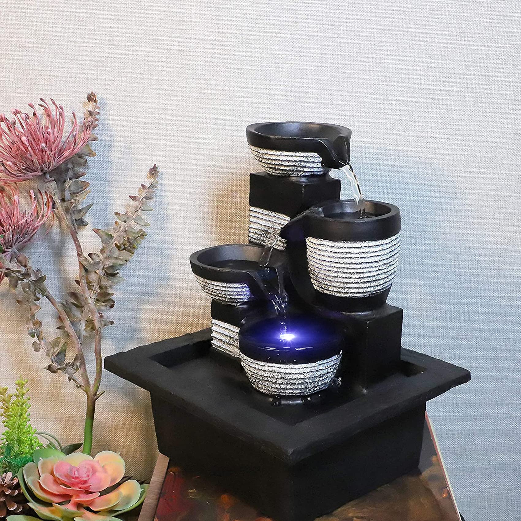 Ferrisland Tabletop Water Fountain, Zen Meditation Indoor Waterfall Fountain, Heart Shape Decoration with LED Light for Home Office Bedroom Relaxation Decor, Gift Ideas