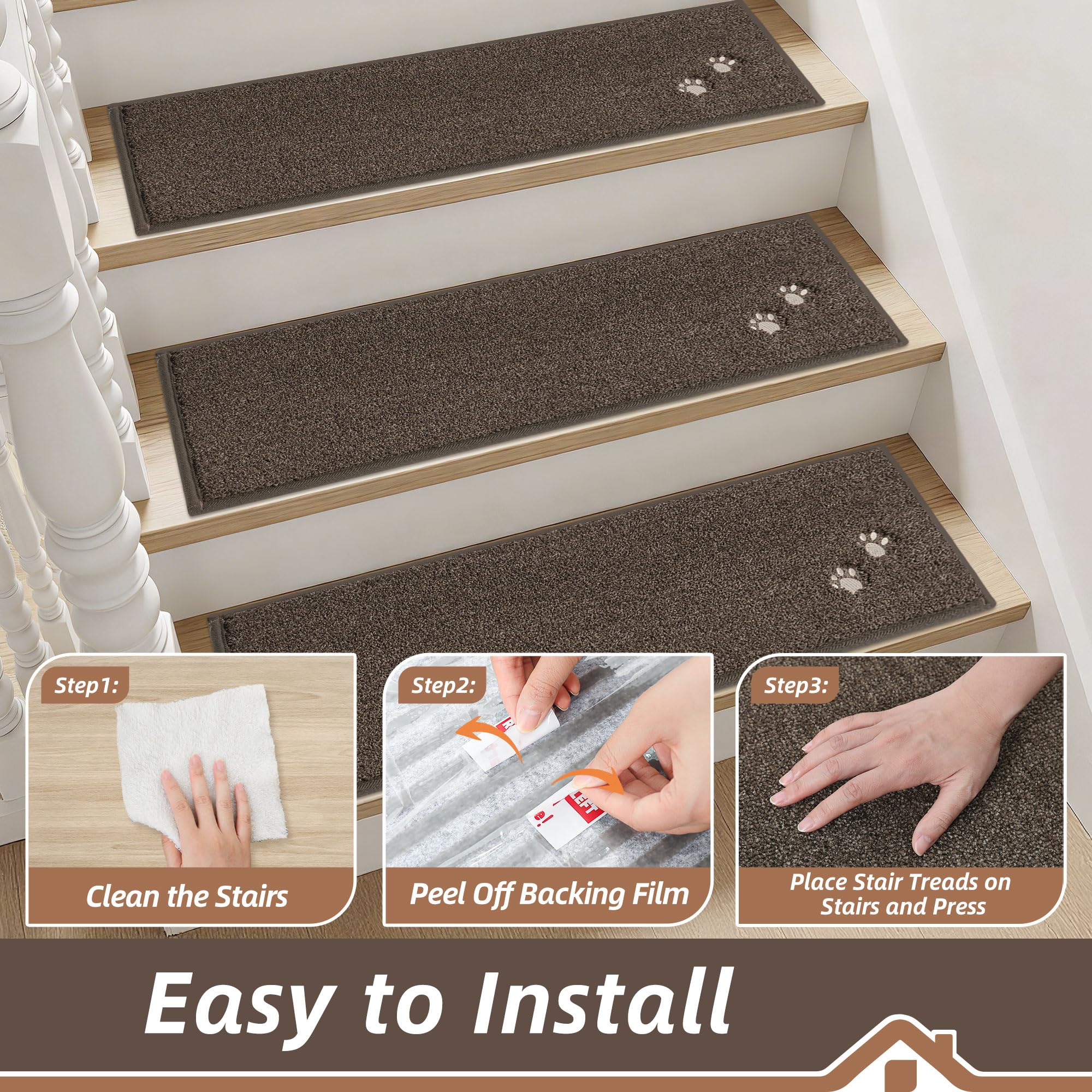BEQHAUSE Stair Treads for Wooden Steps 28inX9in, Non Slip Carpet Stair Treads Indoor Stair Runners Machine Washable, Soft Stair Rugs Mat Surface Polyester TPE Backing, 4pcs, Beige