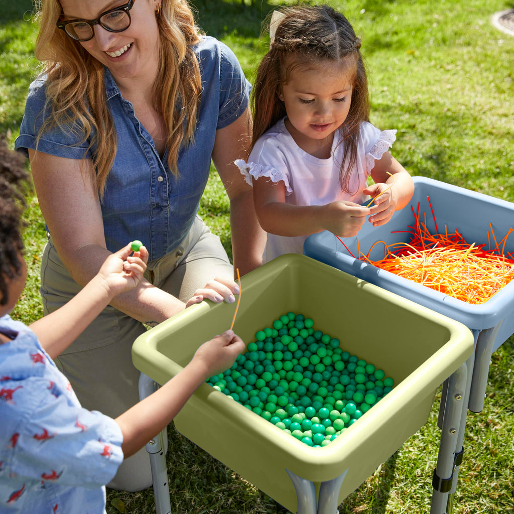 ECR4Kids 2-Station Sand and Water Adjustable Play Table, Sensory Bins, Blue/Red
