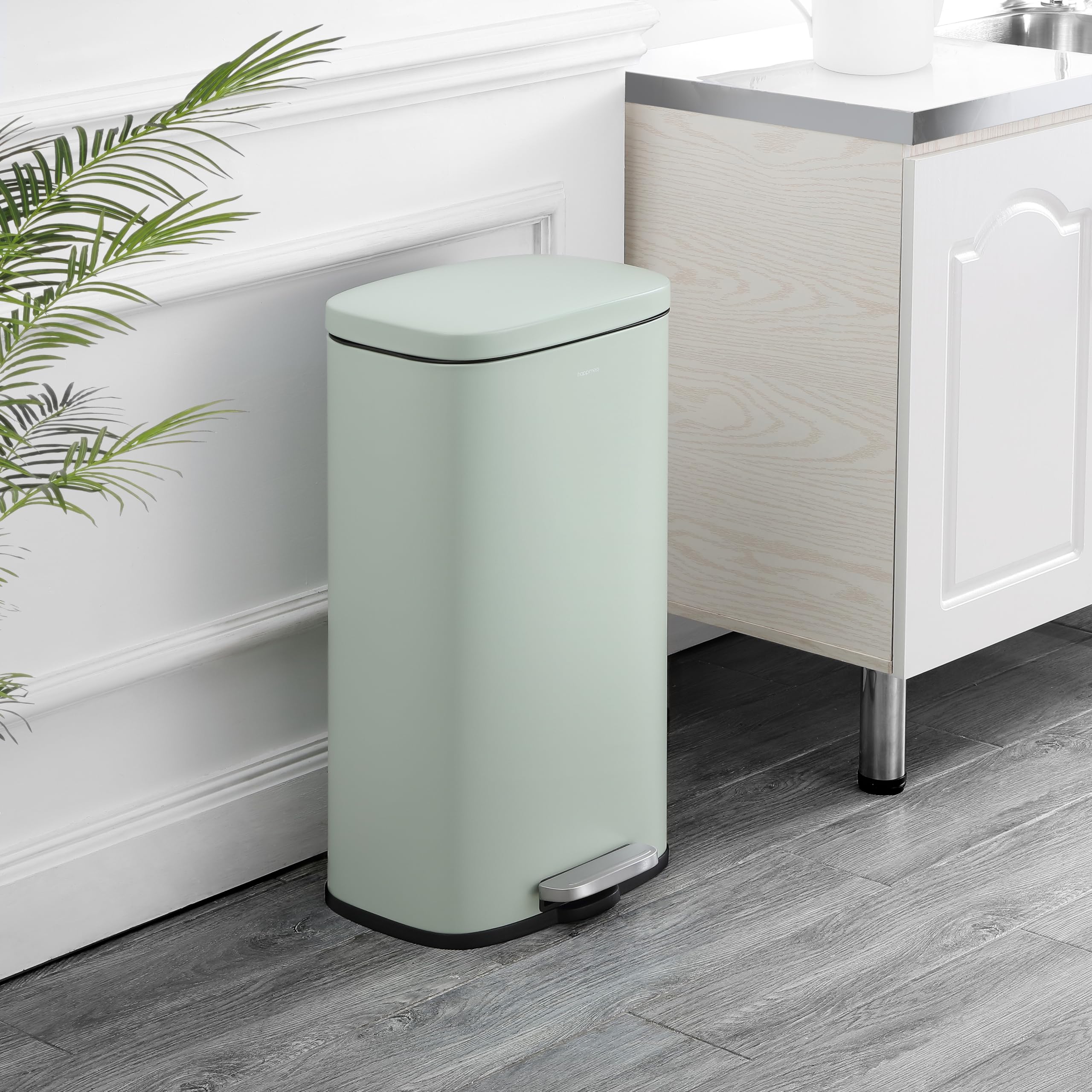 happimess HPM1011B Curtis 8-Gallon Step-Open Trash Can with Soft-Close Lid, Modern, Minimalistic, Fingerprint Proof for Home, Kitchen, Laundry Room, Office, Bedroom, Bathroom, Black