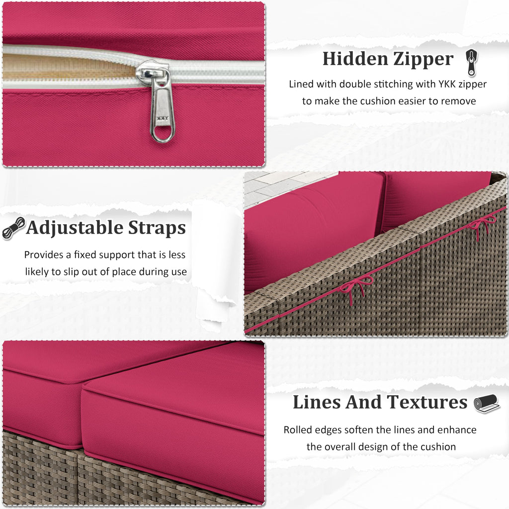Outdoor Furniture Replacement Cushions, 5" Foam Foam High-Density, Fits 6-seat Sectional Rattan Conversation Set, 14 Piece Patio Water-Resistant Replacement Sofa Cushions, Liner&Cover