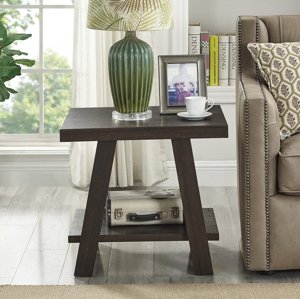 Roundhill Furniture Athens Contemporary Replicated Wood Shelf End Table in Black Finish