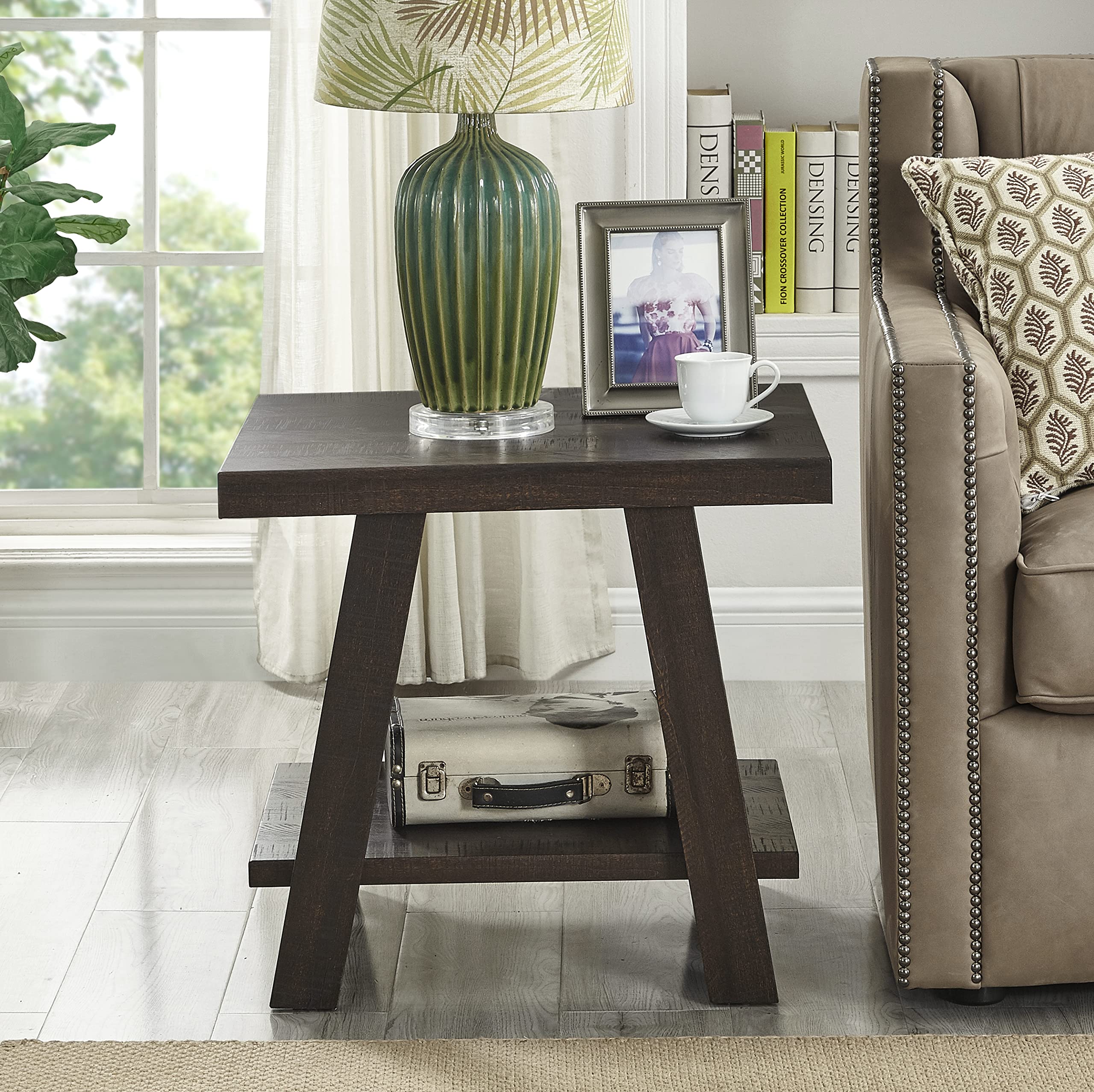 Roundhill Furniture Athens Contemporary Replicated Wood Shelf End Table in Black Finish