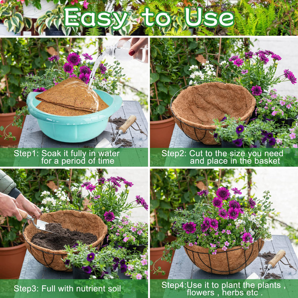 Riare 2 Pack 12 Inch Round Coco Liners Replacement, 100% Natural Coconut Coir Liners for Hanging Baskets, Garden Flower Vegetables Planter Pot, Window Box, Fence, Decks