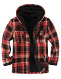 Men's Flannel Plaid Hooded Jackets Full Zip Sherpa Fleece Lined Hoodies Fashion Warm Coat