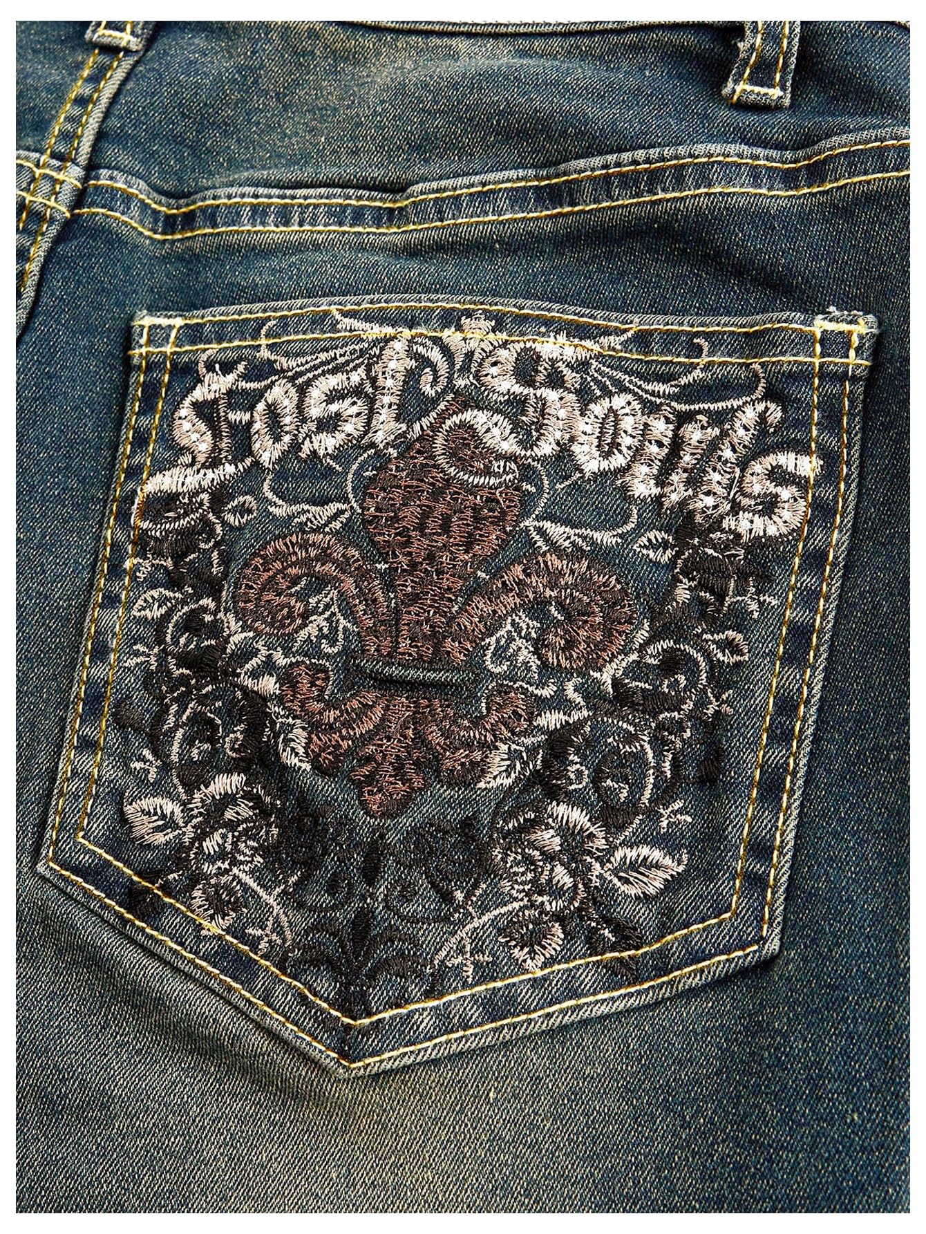 MakeMeChic Women's Bell Bottom Jeans Stretchy Flared Jeans Embroidered Y2K High Waist Denim Pants