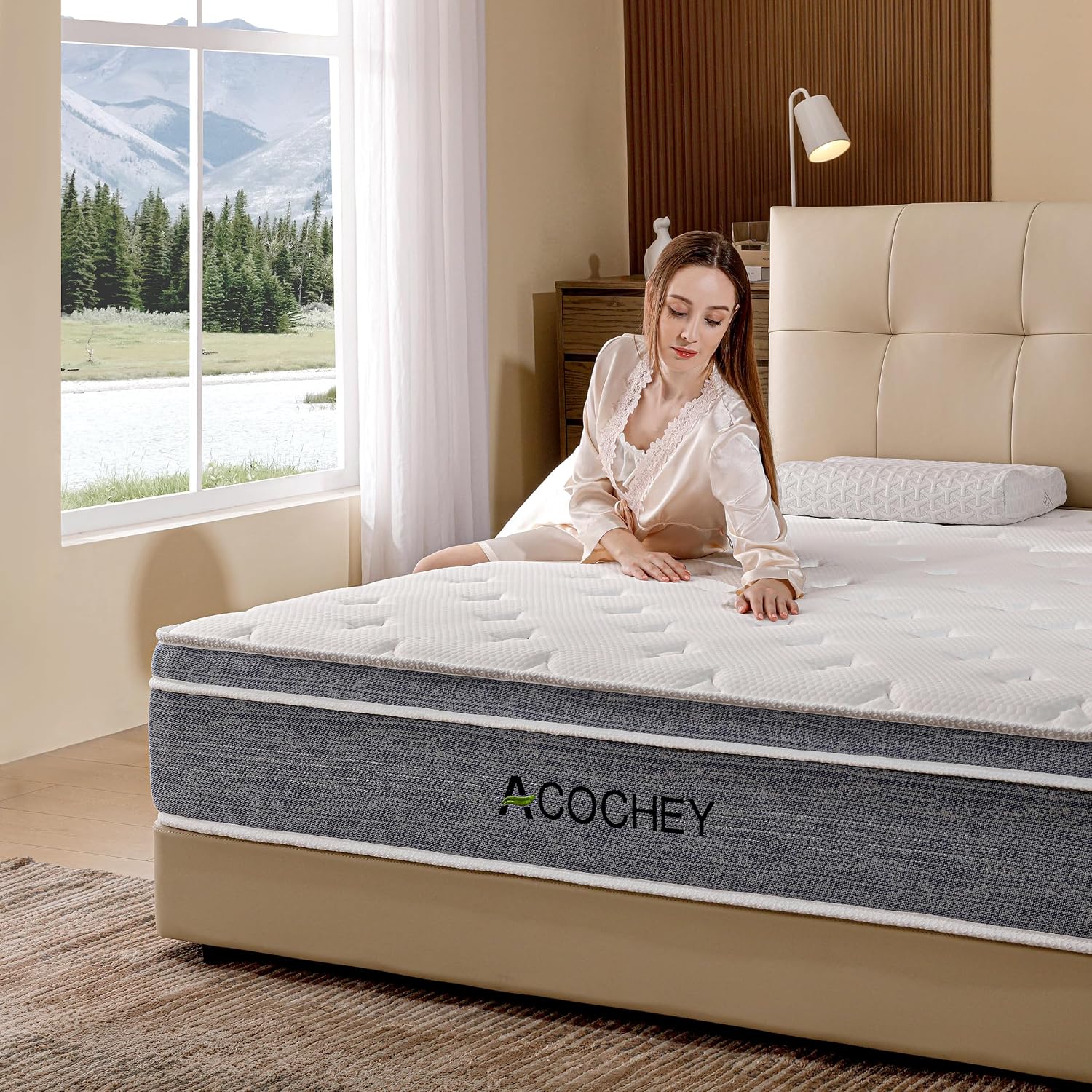 Acochey 10 Inch Queen Mattress Memory Foam and Spring Hybrid Mattresses,Medium Firm Feel Grey Mattress in a Box,Quality Comfort and Adaptive Support Breathable Cooling