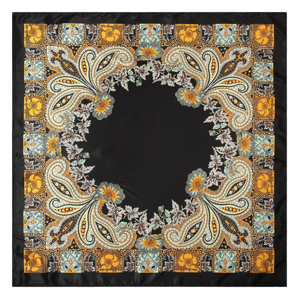 AWAYTR 35” Large Satin Square Head Scarf - 2Pcs Silk Like Floral Head Scarves Square Satin Hair Scarf Bandanas for Women