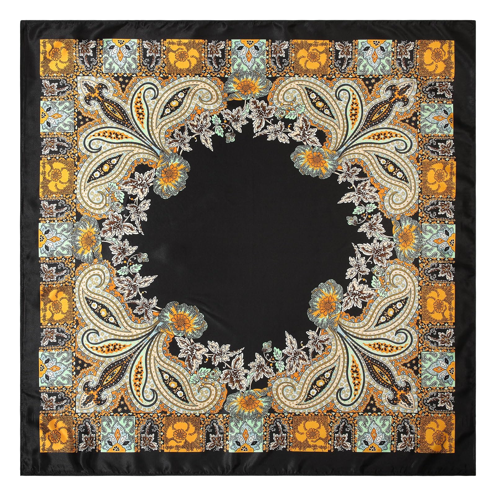 AWAYTR 35” Large Satin Square Head Scarf - 2Pcs Silk Like Floral Head Scarves Square Satin Hair Scarf Bandanas for Women