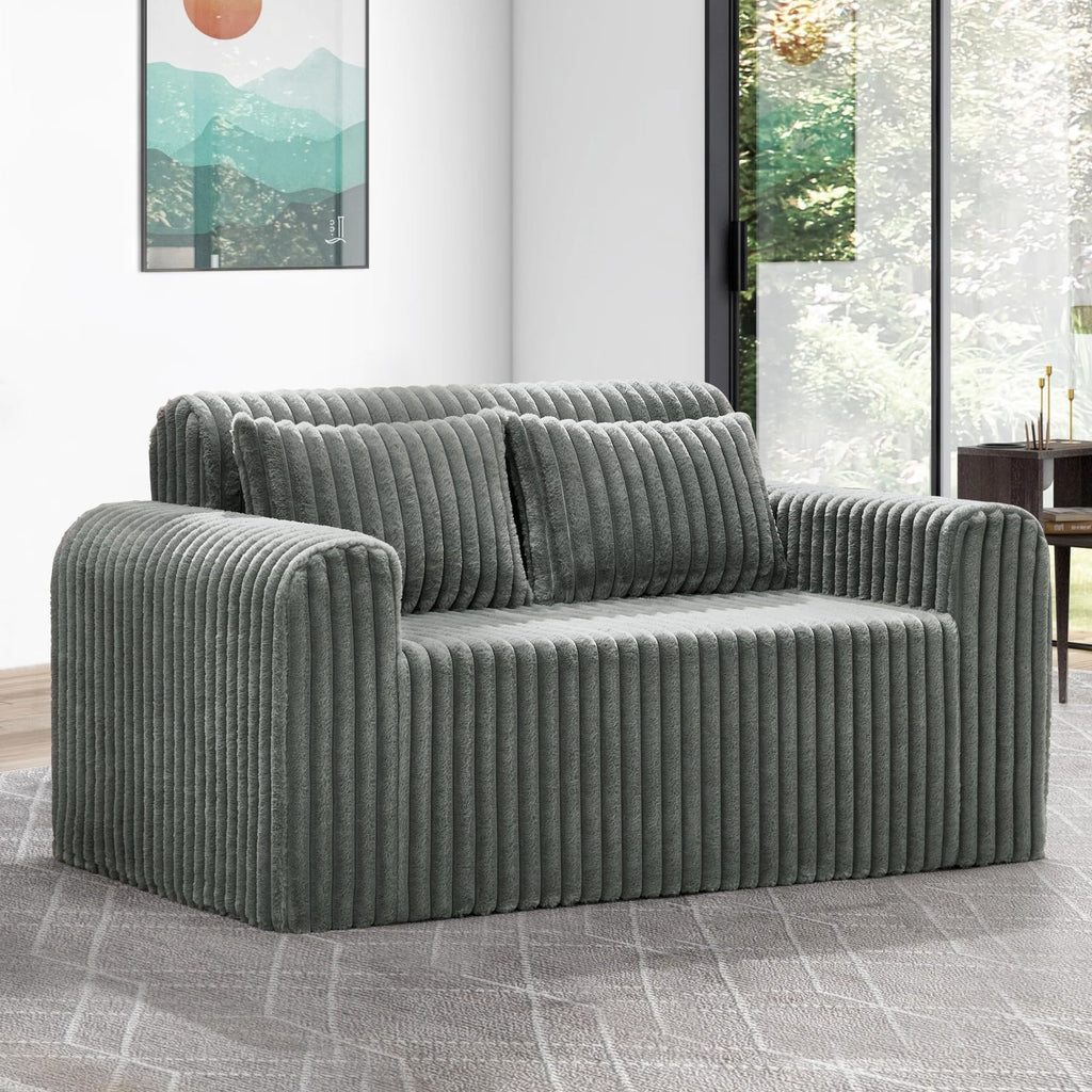 Hobestluk Single Sofa Foam Couch Sofa for Small Spaces Comfy Sofas with Removable Cover Furry Couch with Pillows for Living Room, Bedroom, Apartment, Office (Black, Standard)