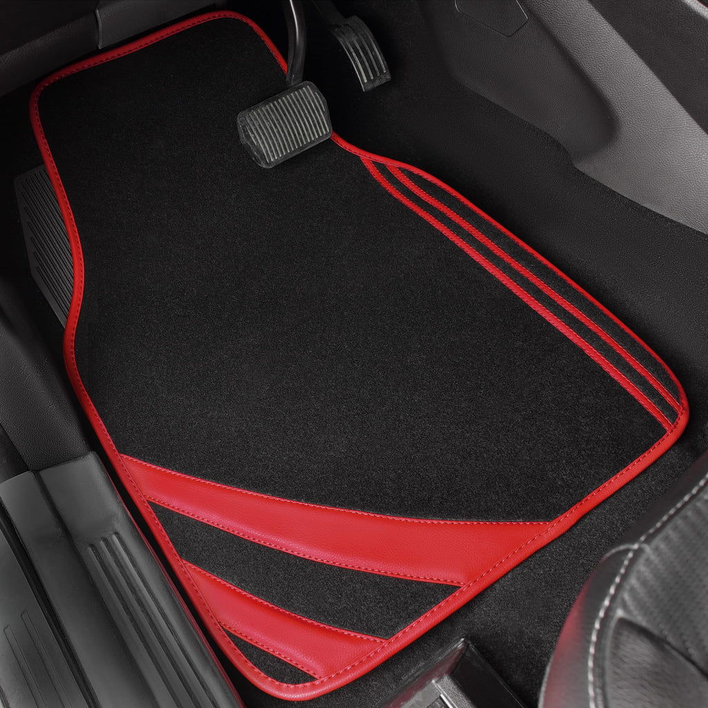 CAR PASS Car Seat Covers Full Set for Women Girls with Waterproof Car Floor Mats,Anti-Slip Leather Steering Wheel Cover,Universal Fit for SUVs,Vans,Trucks,Sedans,Cars (Combo Set,Black & Pink)