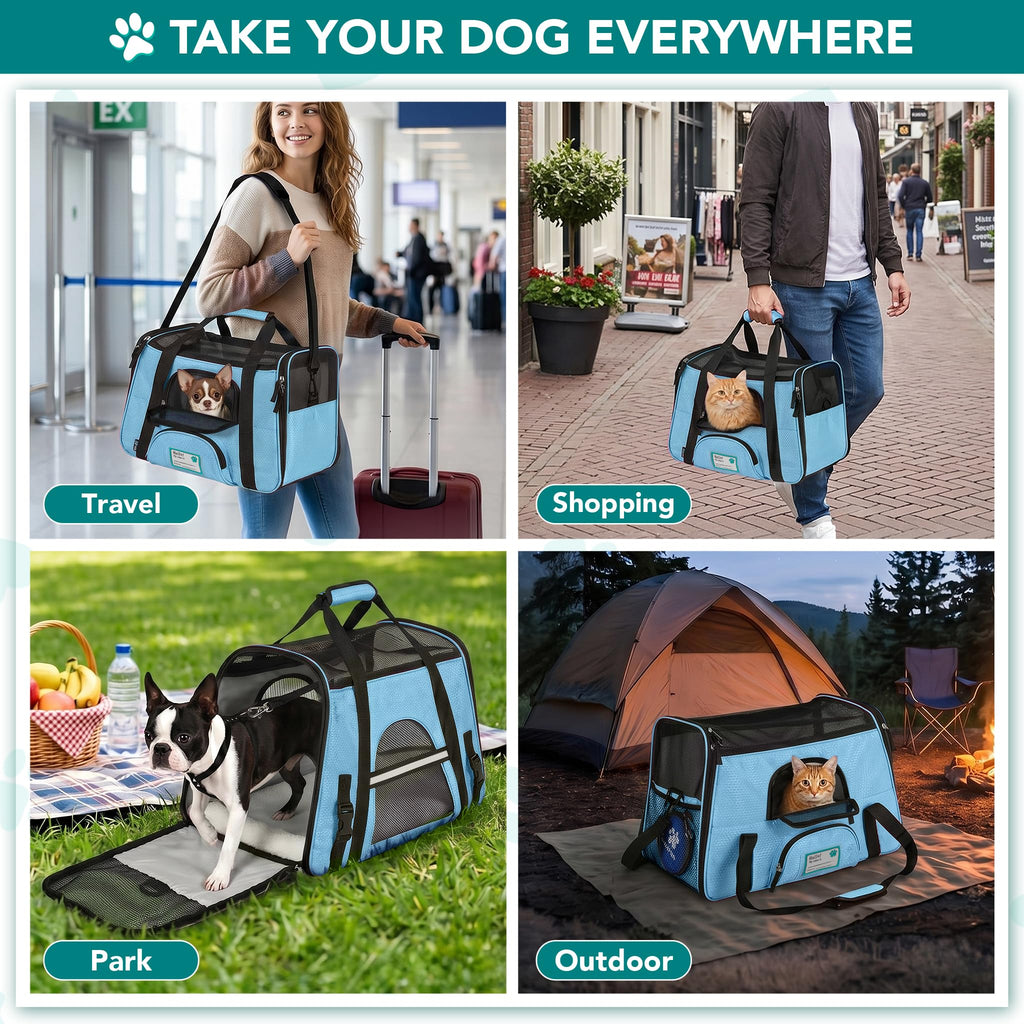 PetAmi Airline Approved Pet Carrier for Cats & Small Dogs, Soft Sided TSA Travel Carrier Bag with Sherpa Bed, Breathable Mesh Ventilation, Collapsible Bowl, Fits Under Seat, Up to 18 lbs, Small Black