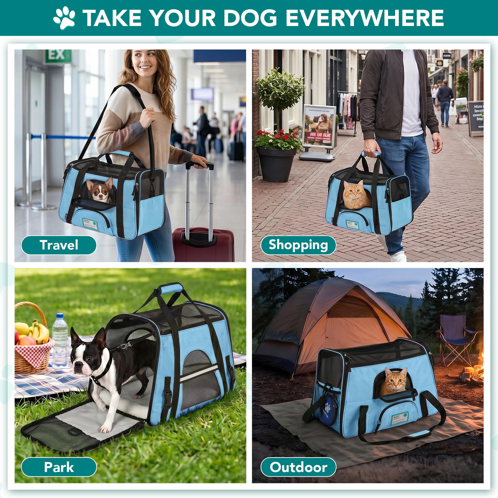 PetAmi Airline Approved Pet Carrier for Cats & Small Dogs, Soft Sided TSA Travel Carrier Bag with Sherpa Bed, Breathable Mesh Ventilation, Collapsible Bowl, Fits Under Seat, Up to 18 lbs, Small Black