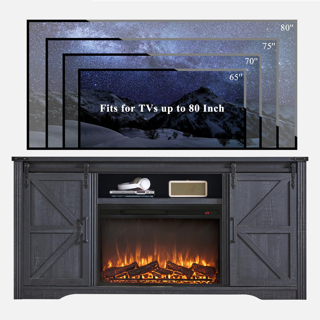 JXQTLINGMU Farmhouse TV Stand for 75+ Inch TV, 32" Tall Entertainment Center w/4 Drawers & Sliding Barn Door, Rustic Media Console w/Storage Shelves, 66" Wood Television Stand for Living Room, Black