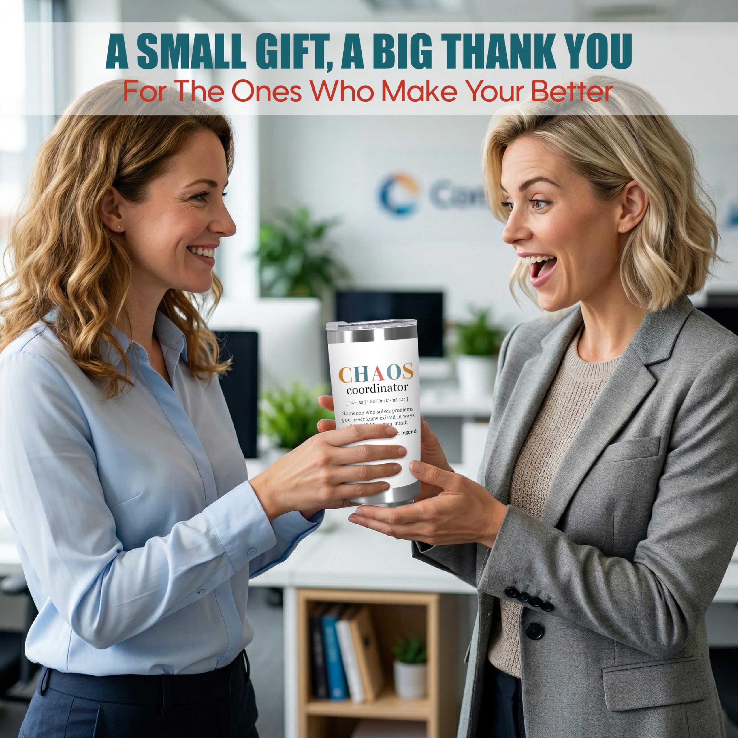 TEEZWONDER Thank You Gifts for Women - Chaos Coordinator 20 oz Stainless Steel Insulated Tumbler with Lid - Employee Appreciation Birthday Gifts for Women Coworkers Boss Teacher Nurse Friend