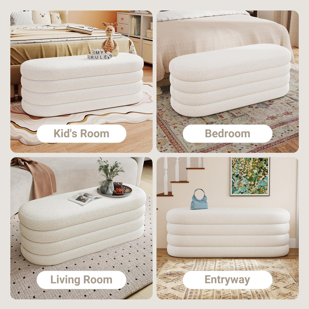 Busaurus Storage Ottoman Bench 49.2 Inch Upholstered Fabric Storage Bench for Bedroom End of Bed Aesthetic Large Oval Ottoman for Living Room Entryway (Black)
