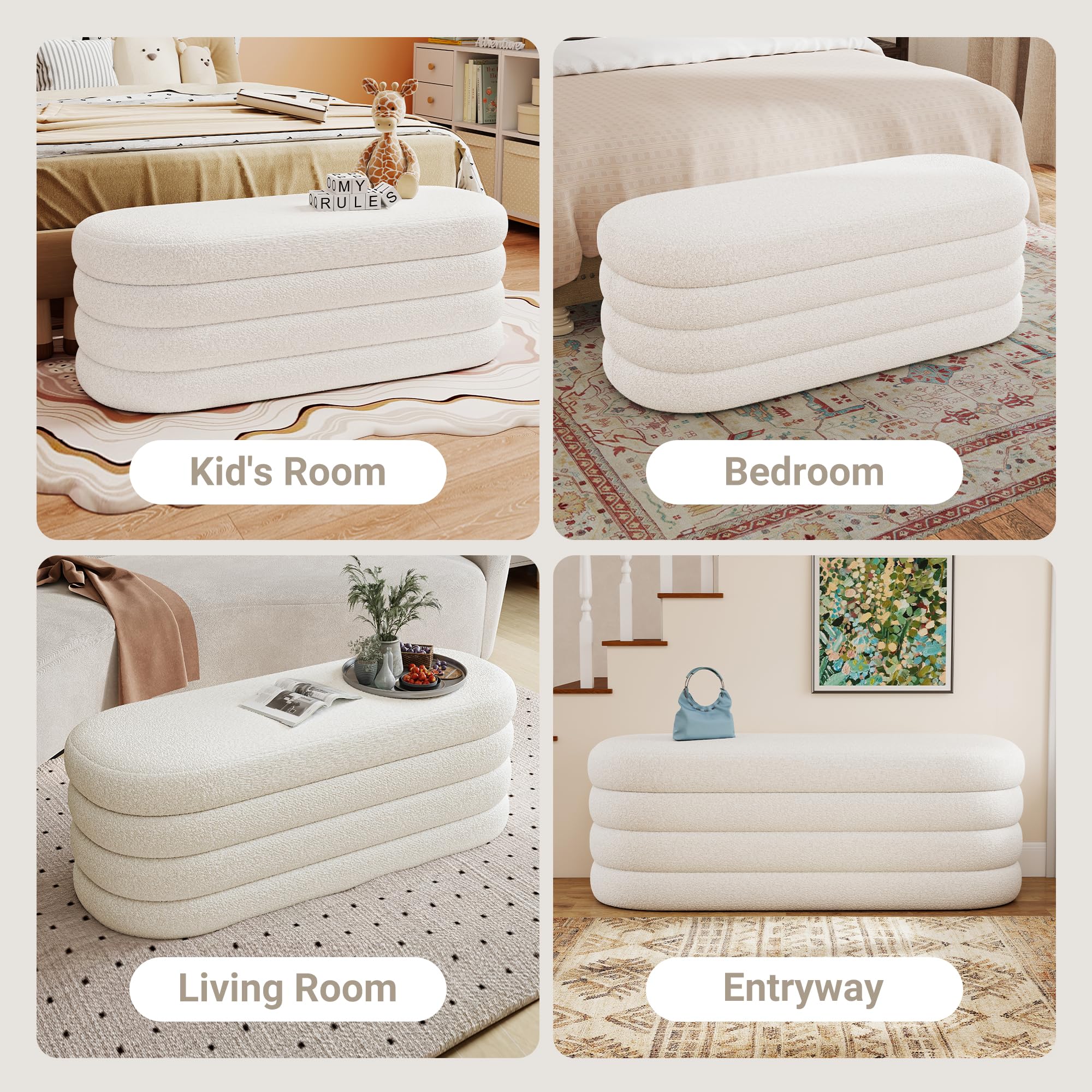 Busaurus Storage Ottoman Bench 49.2 Inch Upholstered Fabric Storage Bench for Bedroom End of Bed Aesthetic Large Oval Ottoman for Living Room Entryway (Black)
