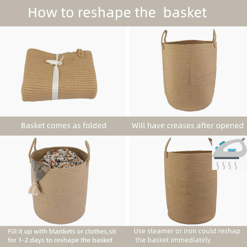 XUANGUO Black Cotton Rope Laundry Basket Hamper for Clothes Woven Storage Basket for Living Room Bedroom Boho Tall Rope Baskets for Blanket Toys Pillow Towels Baby Nursery Hamper Bin Large