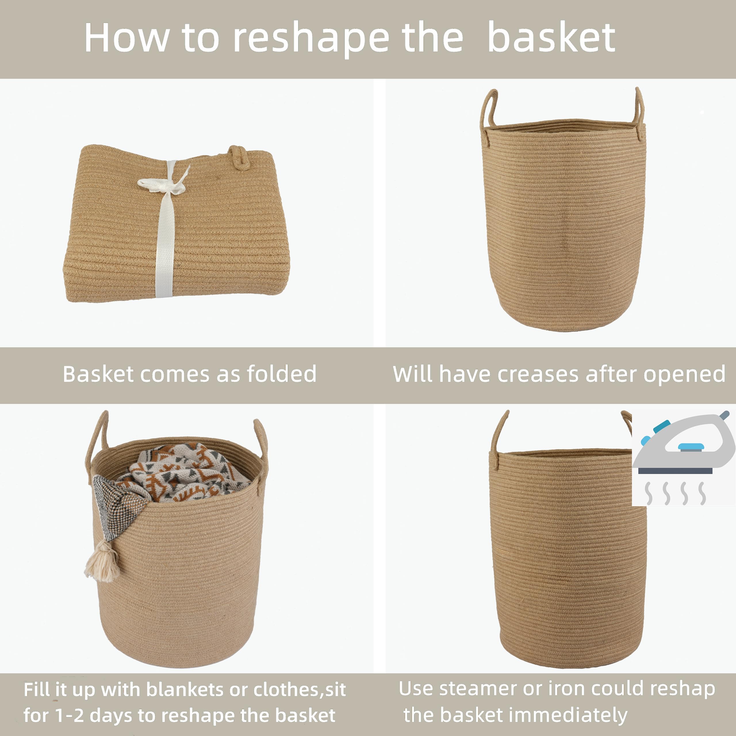 XUANGUO Black Cotton Rope Laundry Basket Hamper for Clothes Woven Storage Basket for Living Room Bedroom Boho Tall Rope Baskets for Blanket Toys Pillow Towels Baby Nursery Hamper Bin Large