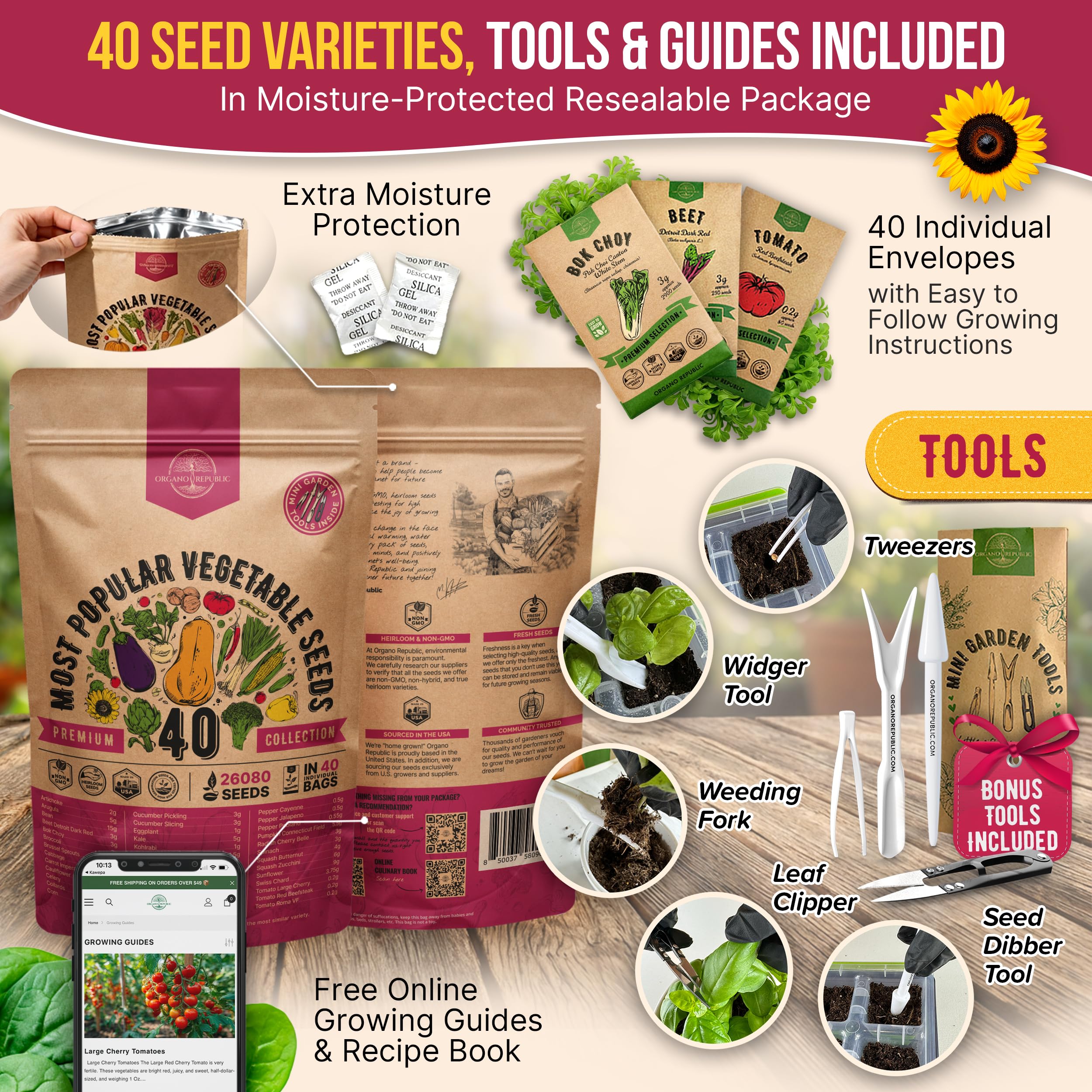 20 Vegetable Seeds Variety Pack - 12,465+ Non-GMO Heirloom Seeds for Planting Vegetables and Fruits in Individual Seed Packets, Home Garden Seed for Hydroponic, Indoor and Outdoors Gardening