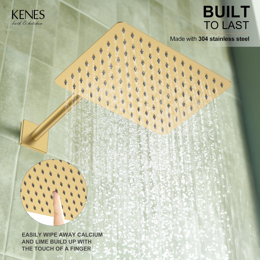 KENES Brushed Nickel 10-Inch Shower Head and Handle Set, Square Shower Faucet Set Bathroom Rainfall Shower System Wall Mount, KE-6024B (Shower Valve Included)