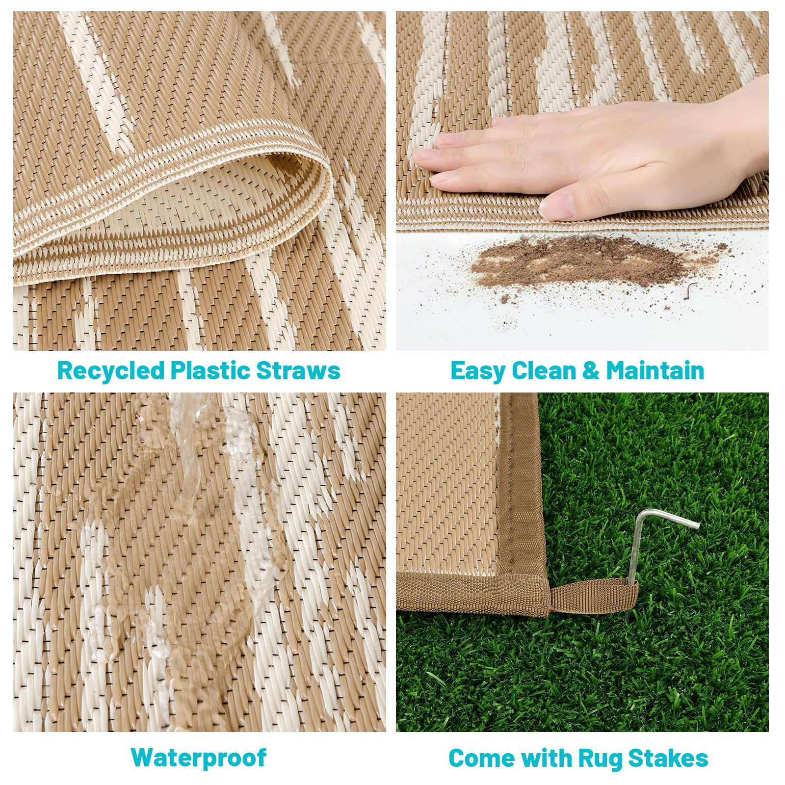 HEBE Checkered Outdoor Rug Waterproof 5x8, Reversible Plastic Straw Rug RV Camping Rug, Indoor Outdoor Patio Mat Clearance, Outside Carpet for Porch,Deck,Camper,Balcony,Backyard,Picnic