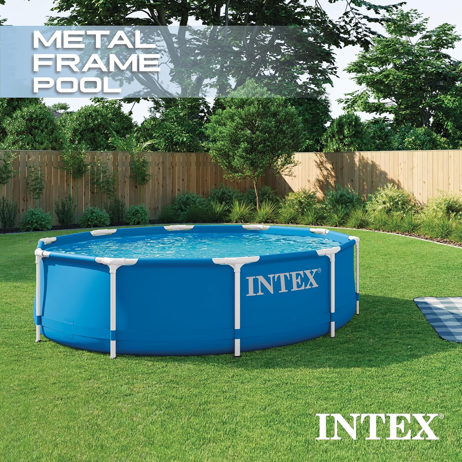 INTEX Metal Frame 10ft x 30in Round Above Ground Outdoor Swimming Pool Set with 330 GPH Filter Pump, Cartridge, and Protective Round Pool Cover