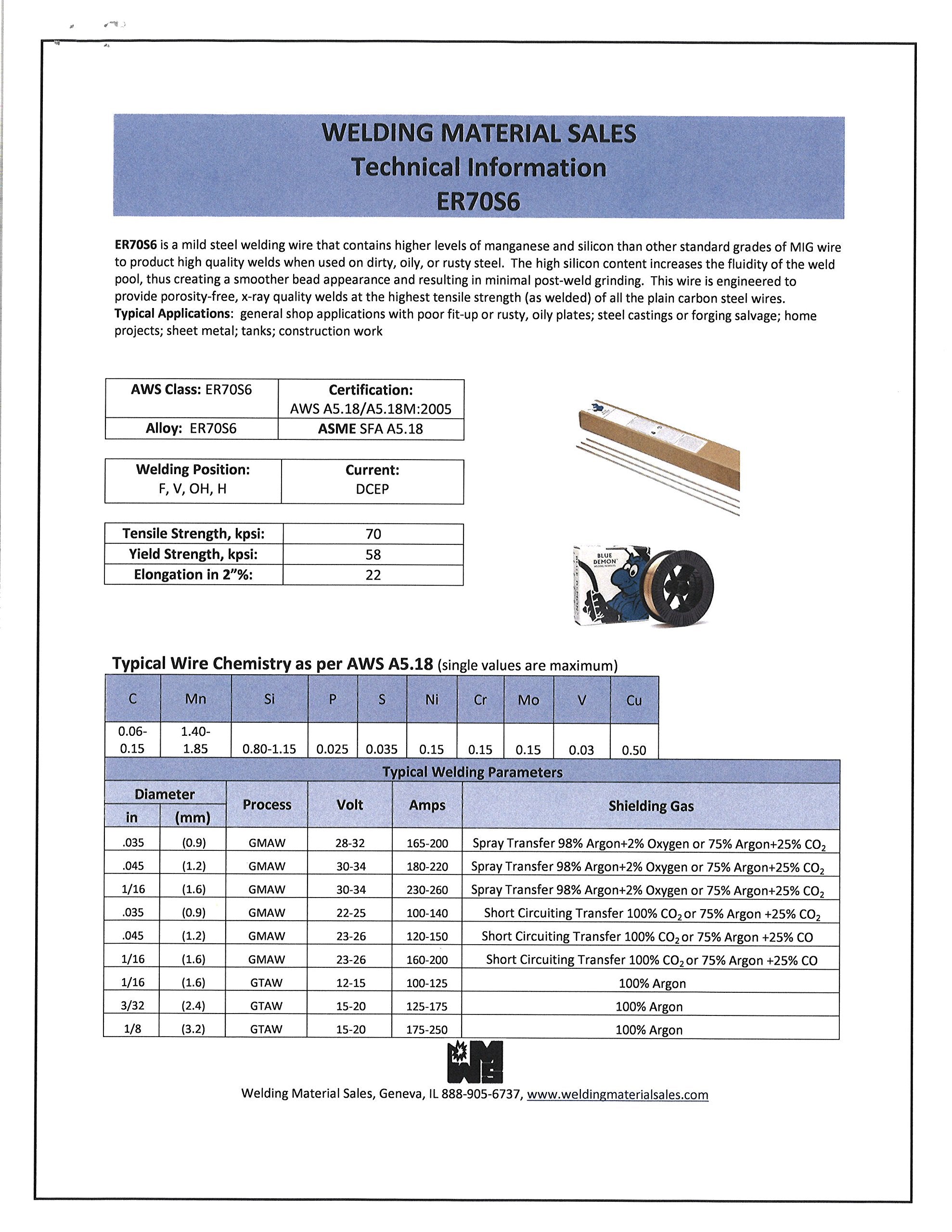 Blue Demon ER70S6 X .023 X 2 LB MIG/GMAW Carbon Steel Welding Wire, All Position, Low Spatter, Formulated to Provide Porosity-Free, X-Ray Quality Welds