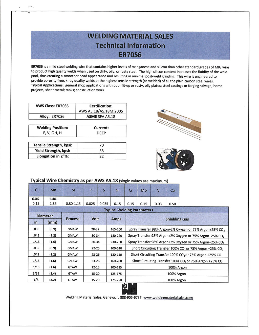 Blue Demon ER70S6 X .023 X 2 LB MIG/GMAW Carbon Steel Welding Wire, All Position, Low Spatter, Formulated to Provide Porosity-Free, X-Ray Quality Welds