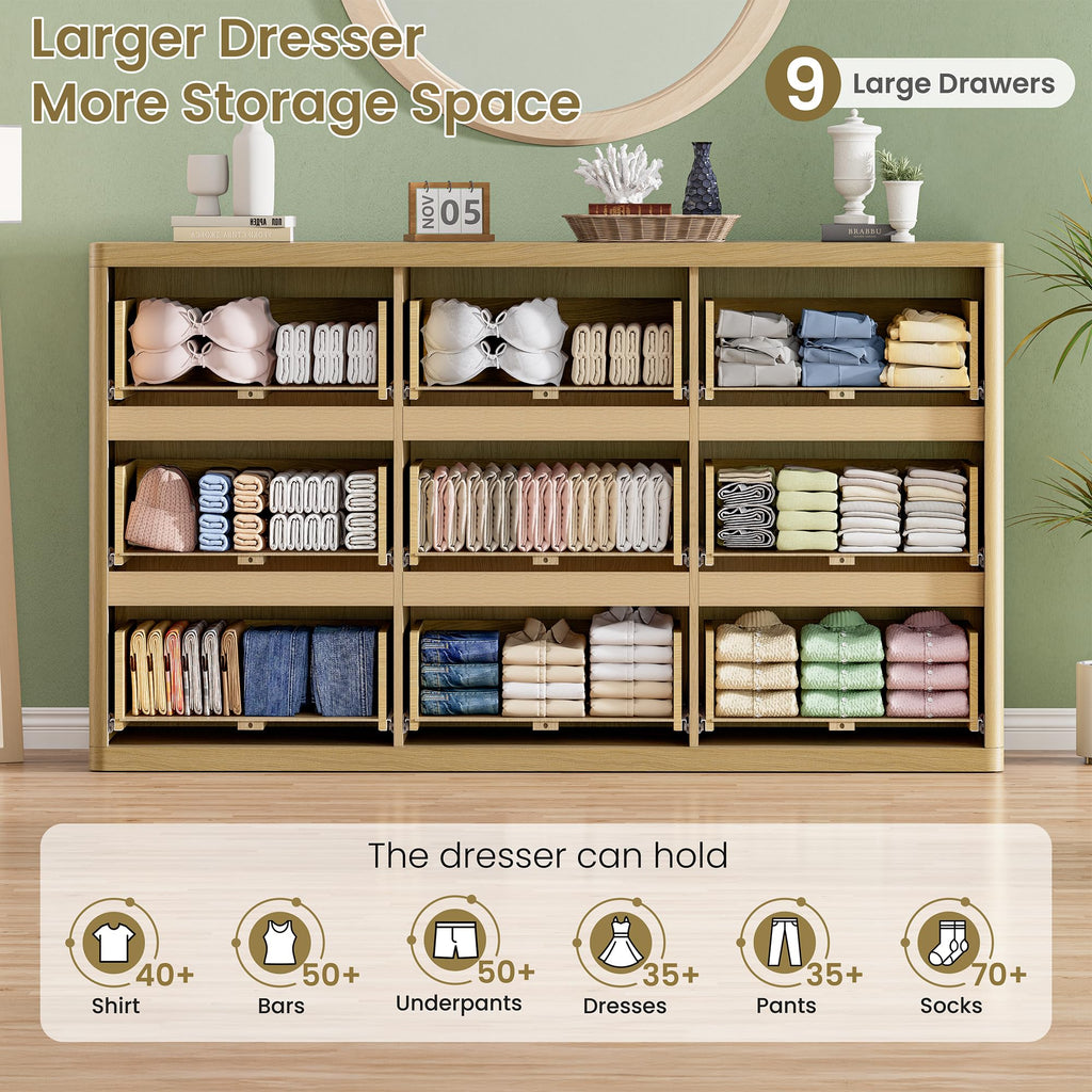 Standifurno Black 56" Tall Dresser for Bedroom, Fluted Modern 6 Drawers Deep Dressers, Wood Chest of Drawers with Handleless, Curved Profil Storage Closet Dressers for Bedroom, Living Room, Hallway