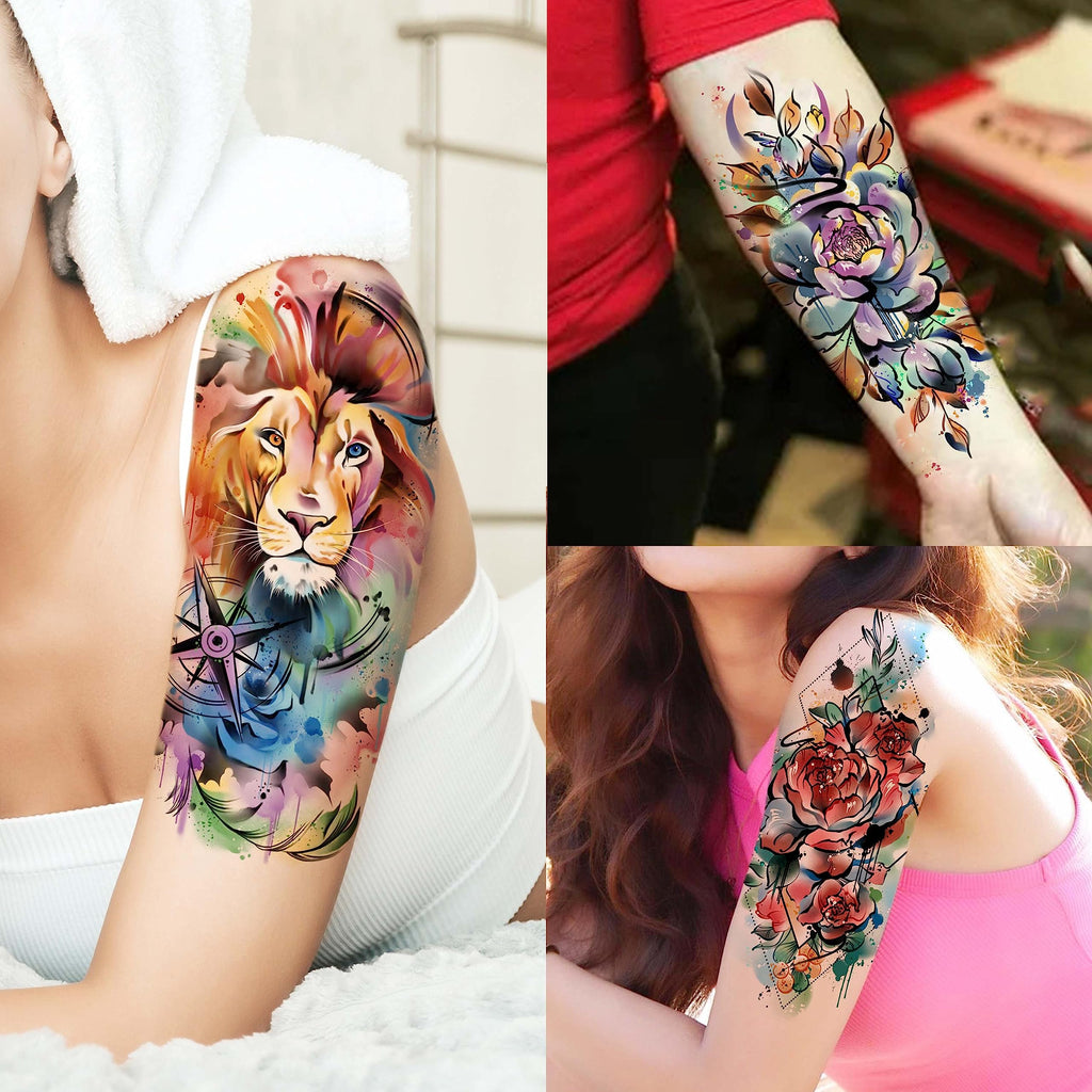 EGMBGM 52 Sheets Tiny Small Temporary Tattoos For Kids Boys Girls, Tribal Animals Butterfly Anchor Compass Tattoo Stickers For Men Women, 3D Cute Flower Fake Face Tatoo Kits Sets For Neck Arm Hands