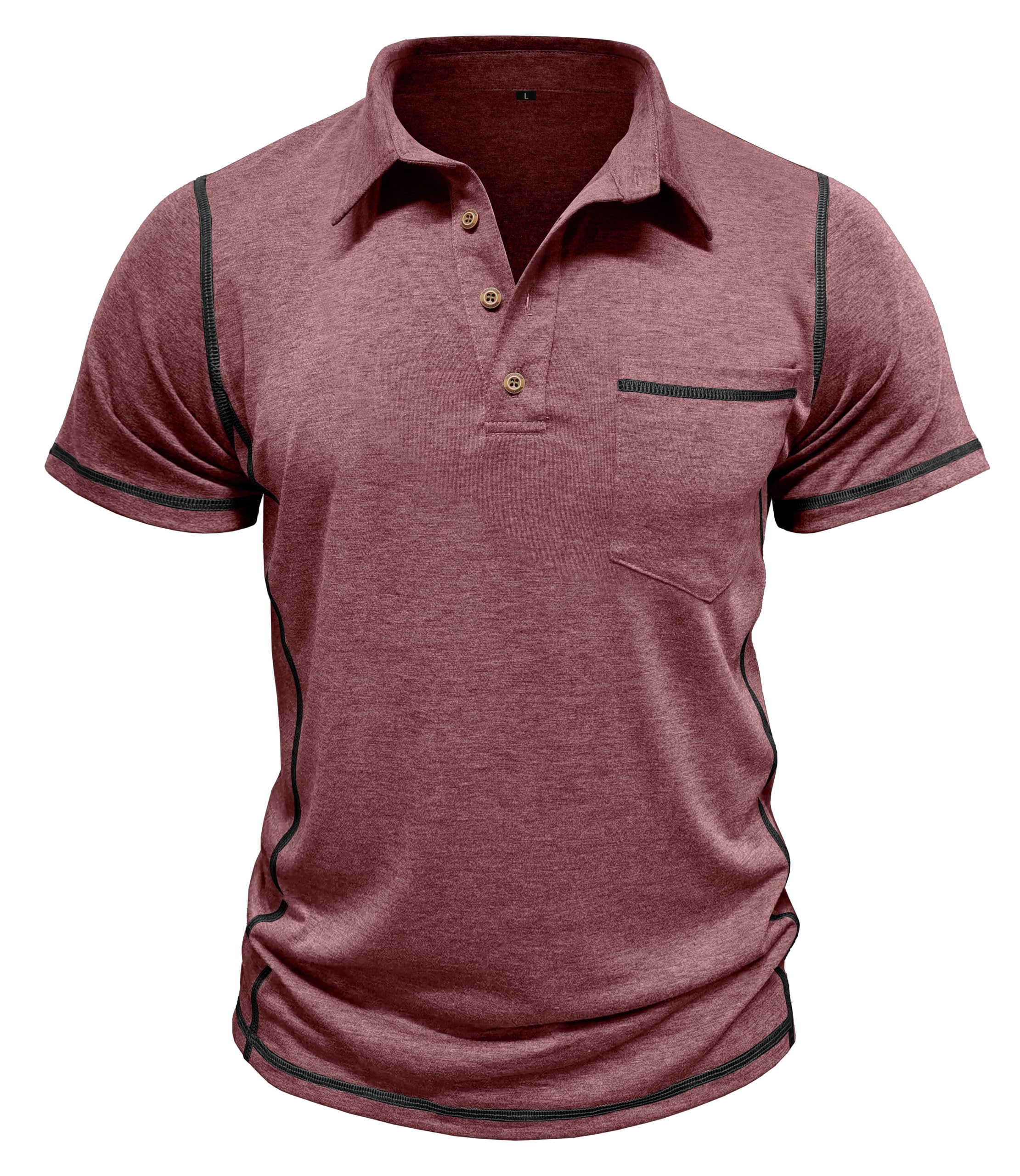 Men's Casual Long Sleeve Polo Shirts Collared Button Cotton T-Shirt Classic Stylish Golf Shirt with Pocket