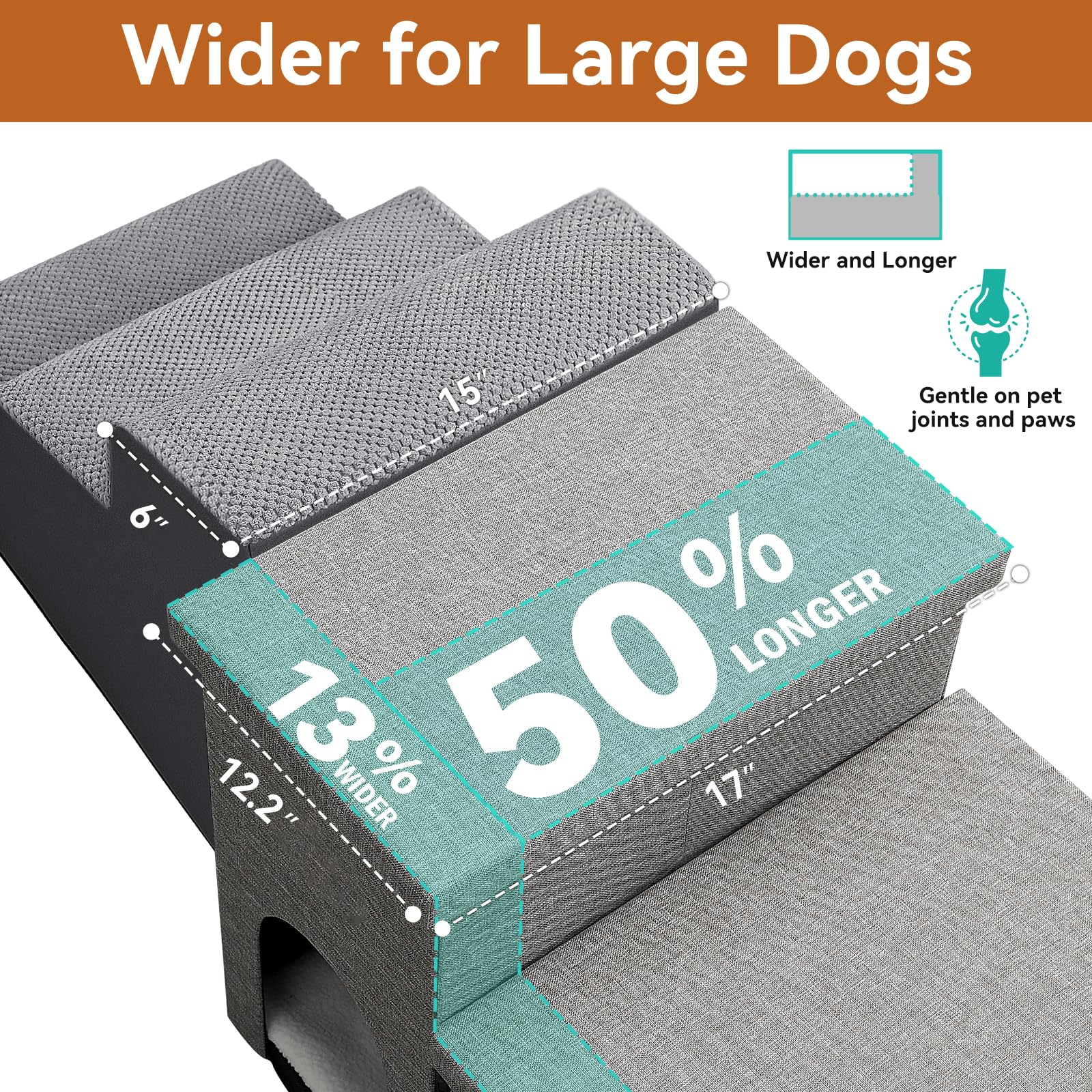 Zerbuger Dog Stairs with Condo 15" H, 2-Step Wider Dog Steps for Small/Medium/Large Old Dogs Cats, Folding Sturdy Storage Pet Stairs Climbing Bed Couch, Ramp for Car Hold Up to 150 lbs, Beige