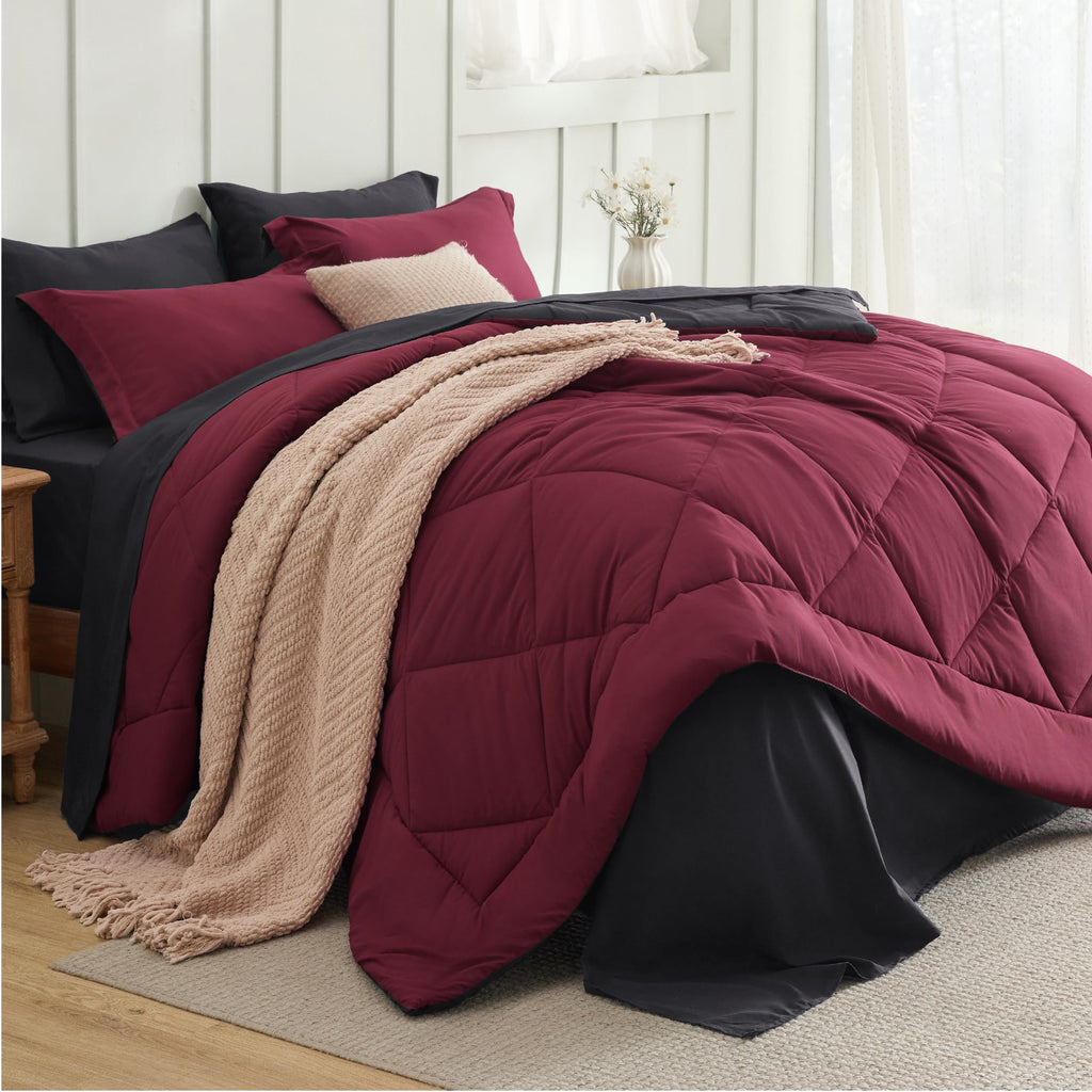 Bedsure Twin Comforter Set - 5 Pieces Reversible Grey Bedding, Twin Size Bed Set for All Seasons, Bed in a Bag with Down Alternative Comforter, Sheets, Pillowcase & Sham