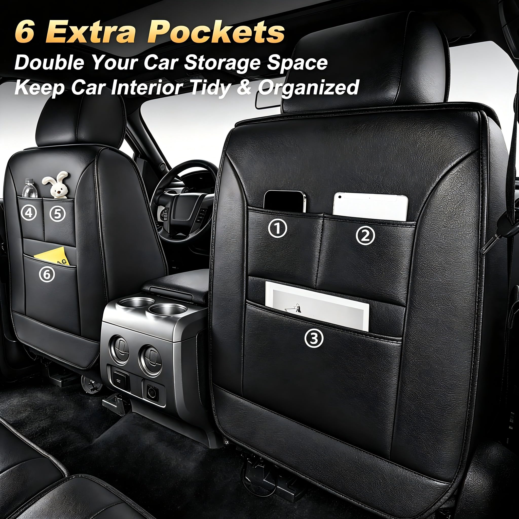 AOMSAZTO Seat Covers Fit for Ford F150 : 2009-2024 2025 2026 - F250/F350/F450 2017-2024 2025 2026 Truck Pick-up Front Car Seat Covers Faux Leather(Blackline, 2PCS Front)
