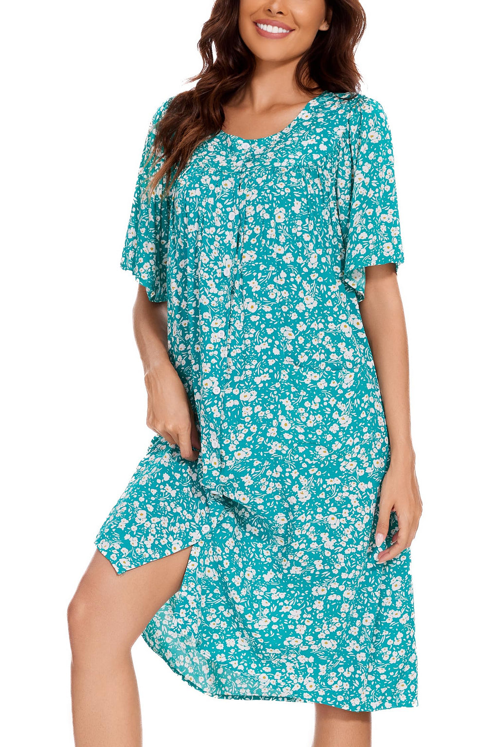 COSUNIONY House Dresses for Women Cotton Short Sleeve House Coat Buttons Down Dusters Robe with Pockets S-XXL