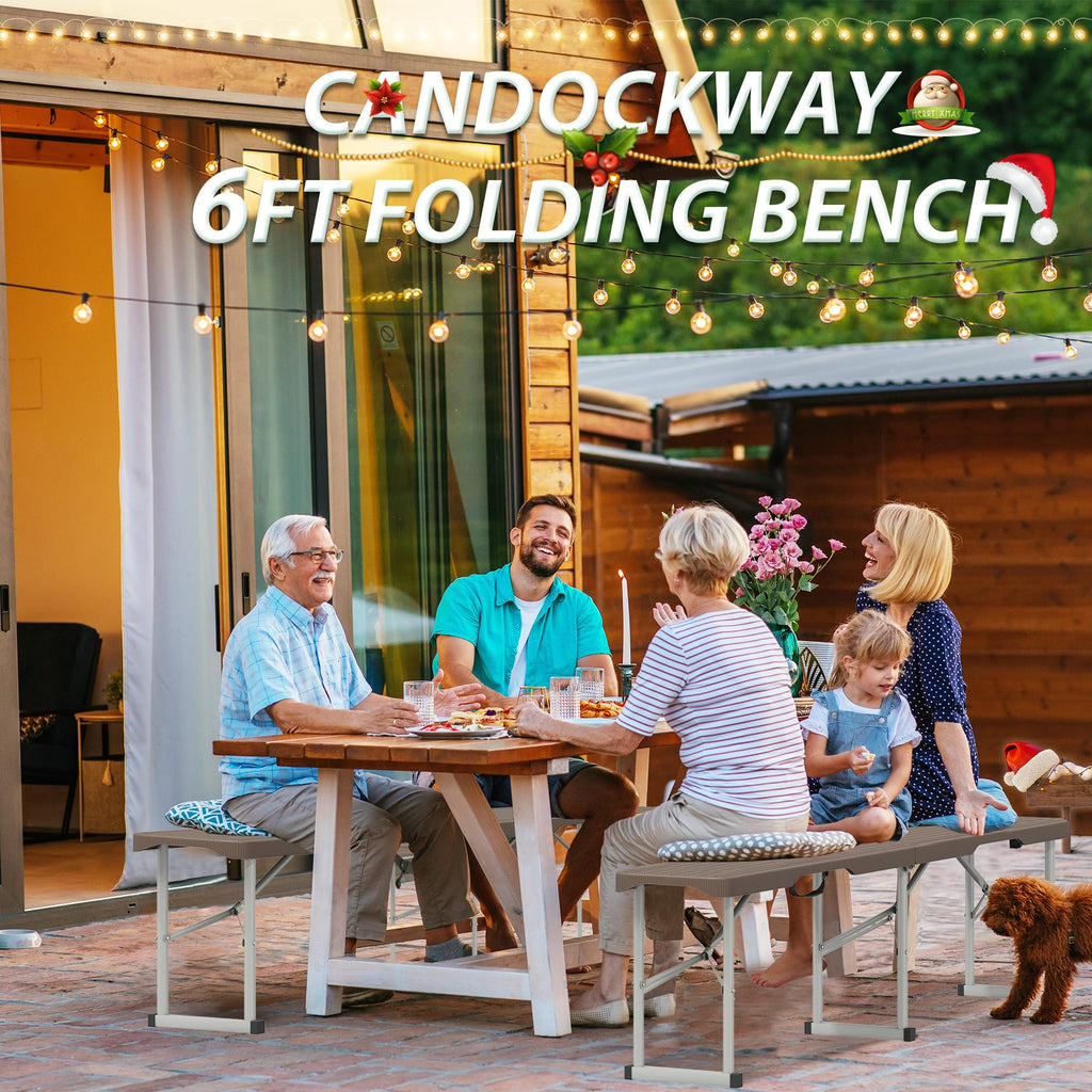 6ft Plastic Folding Bench with Carrying Handle & Lock, Portable Outdoor Bench in Garden Picnic Camping Dining Party Seat, Waterproof Bench for Soccer Activities, Firm and Durable (2Pack C)