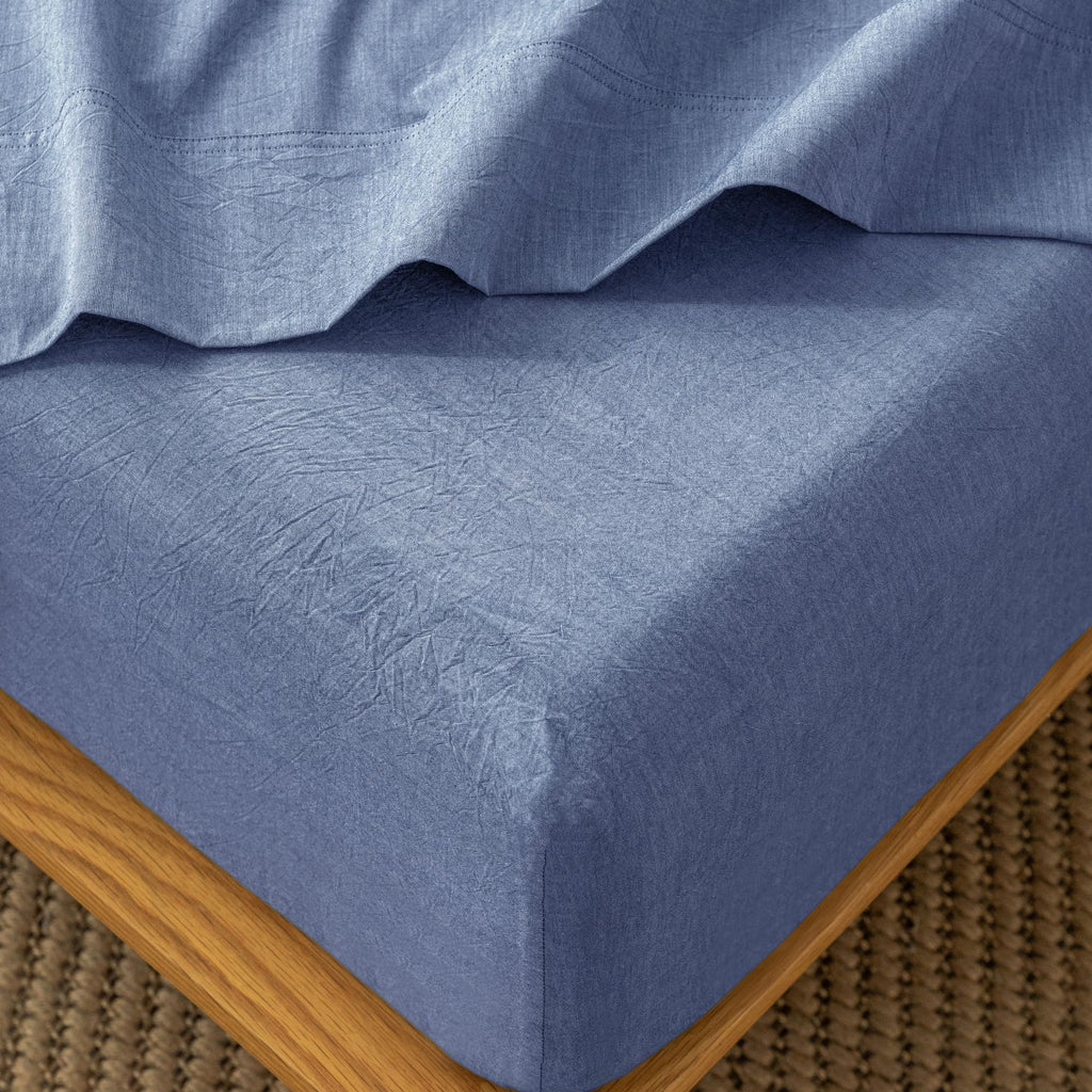 MooMee Fitted Bottom Sheet Only 100% Washed Cotton Linen Like Textured Breathable Durable Soft Comfy Deep Pocket Fits Mattress up to 17" (Almond Milk Grey, Twin)