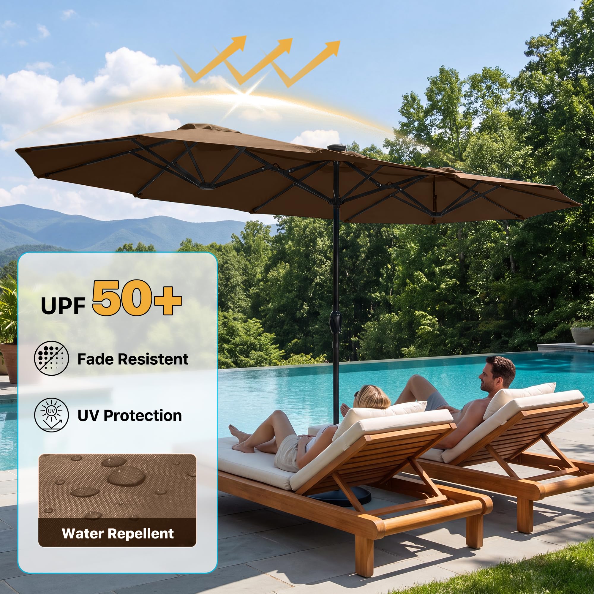FREE SOLDIER 13ft Patio Umbrella Double Sided Outdoor Umbrella for Patio Table Umbrella with Solar lights for Garden Yard Pool (Beige)